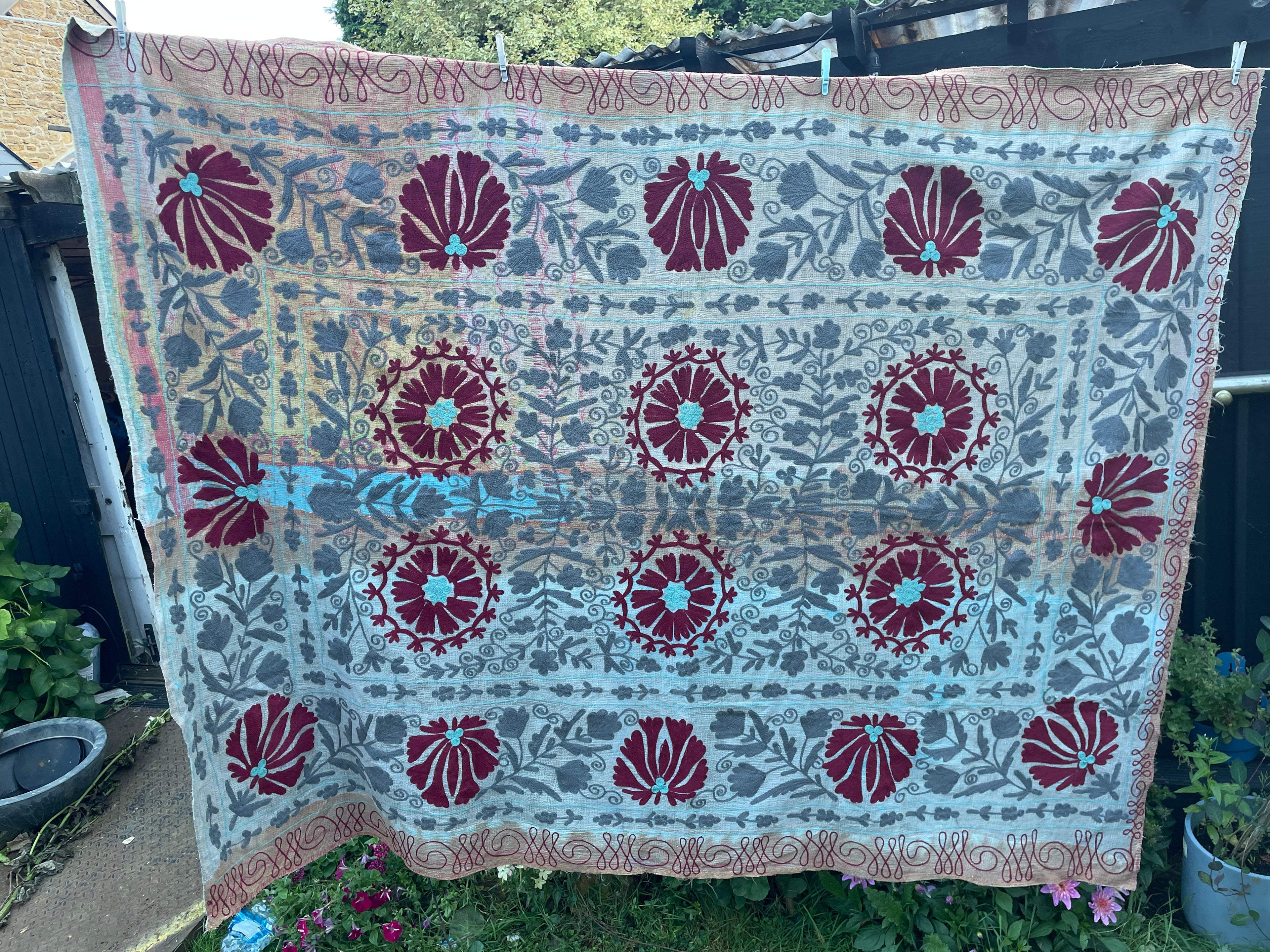 Vintage Suzani Embroidered Blanket
