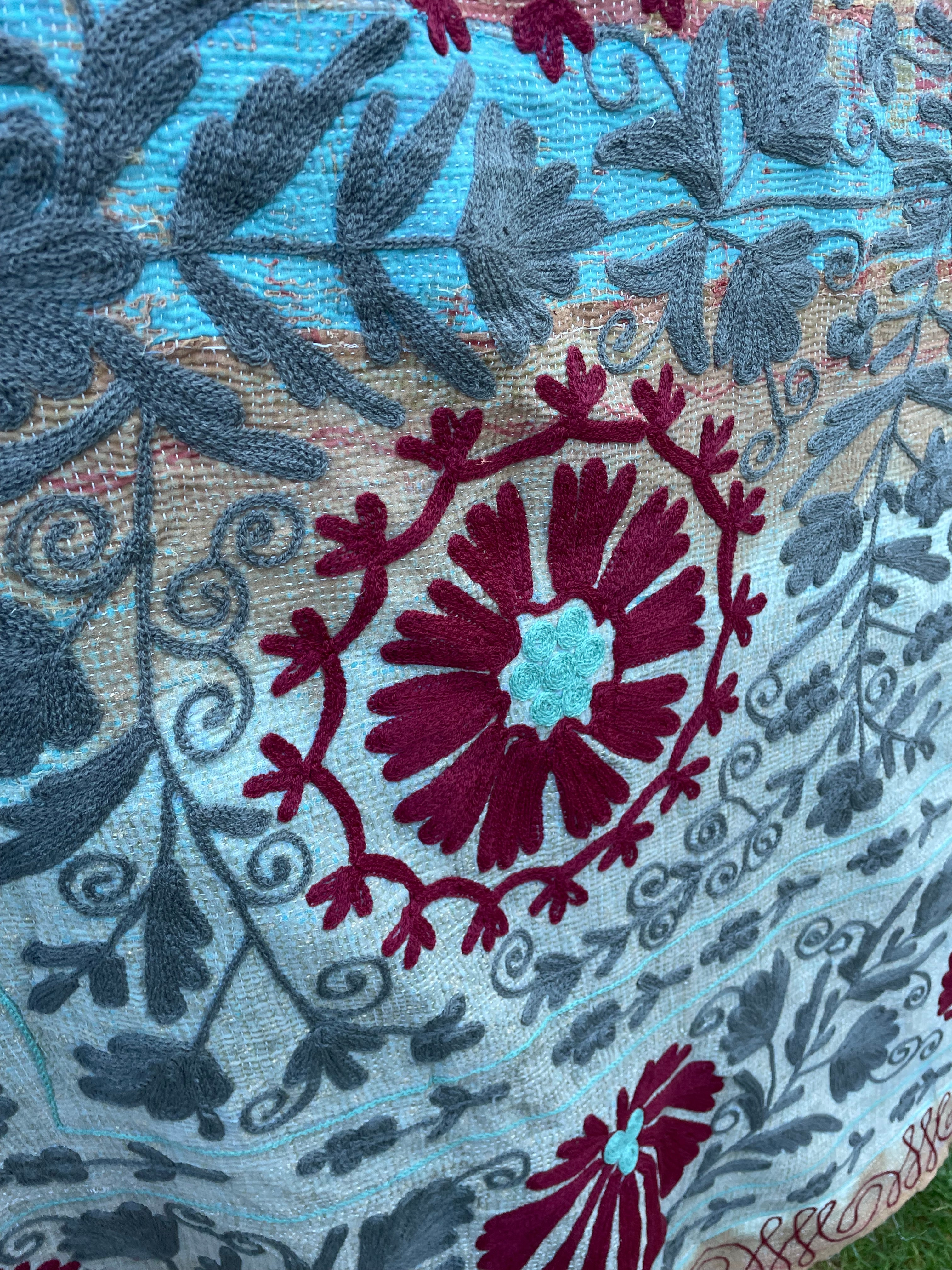 Vintage Suzani Embroidered Blanket