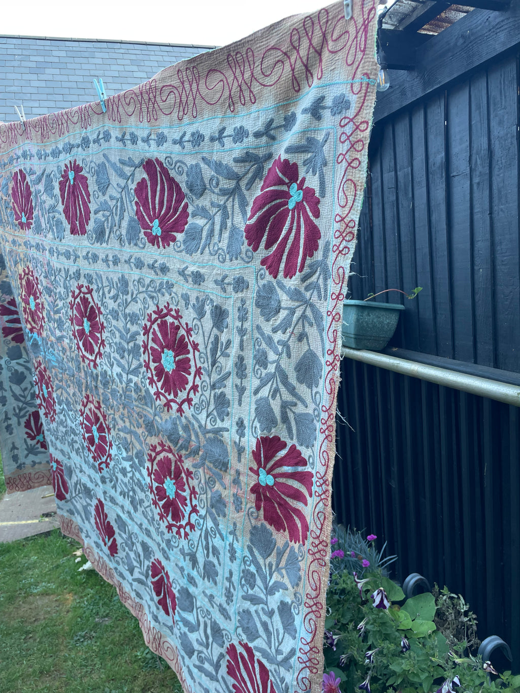 Vintage Suzani Embroidered Blanket