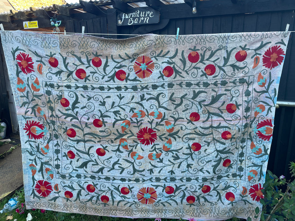 Vintage Suzani Embroidered Blanket