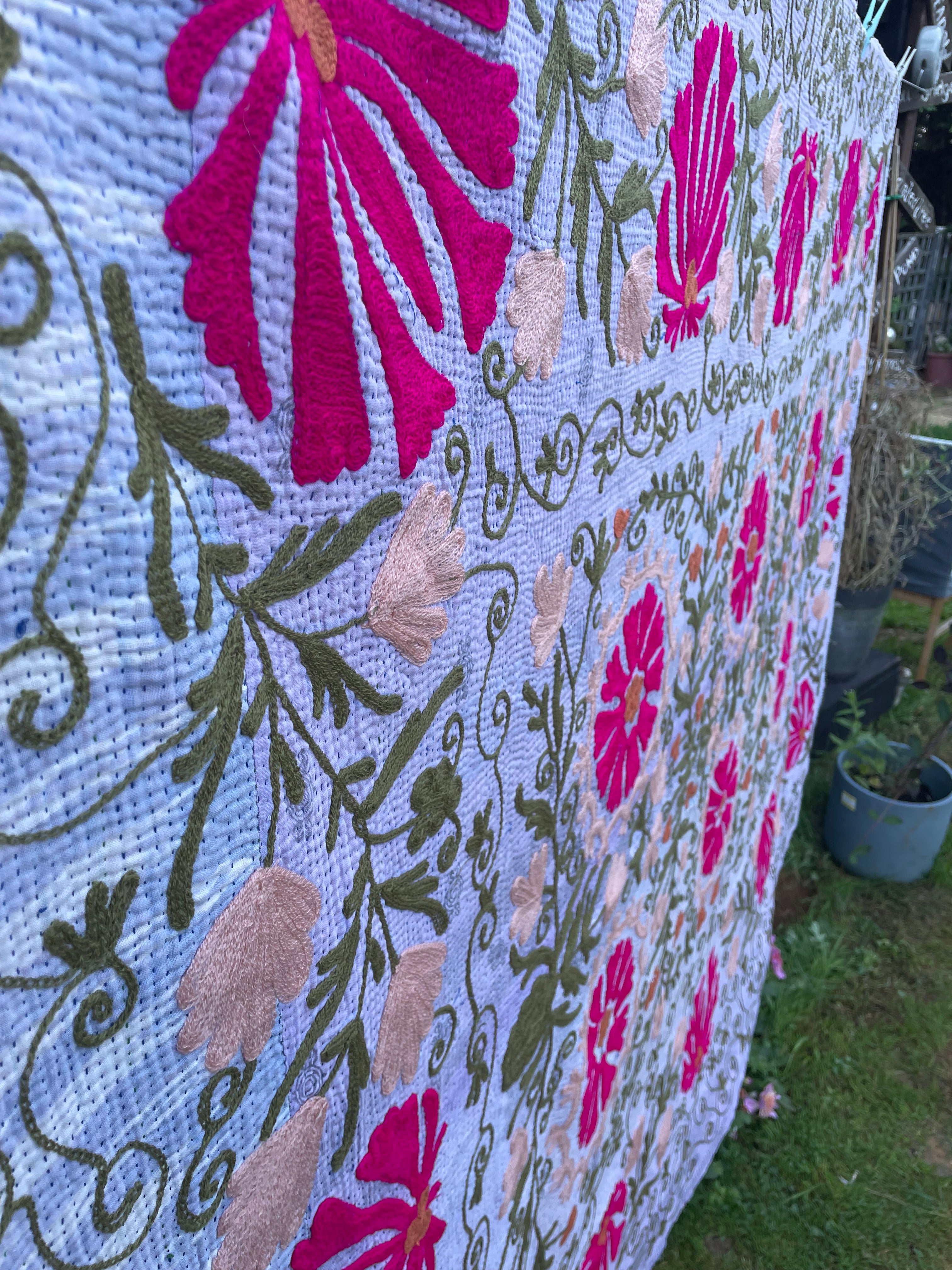 Vintage Suzani Embroidered Blanket