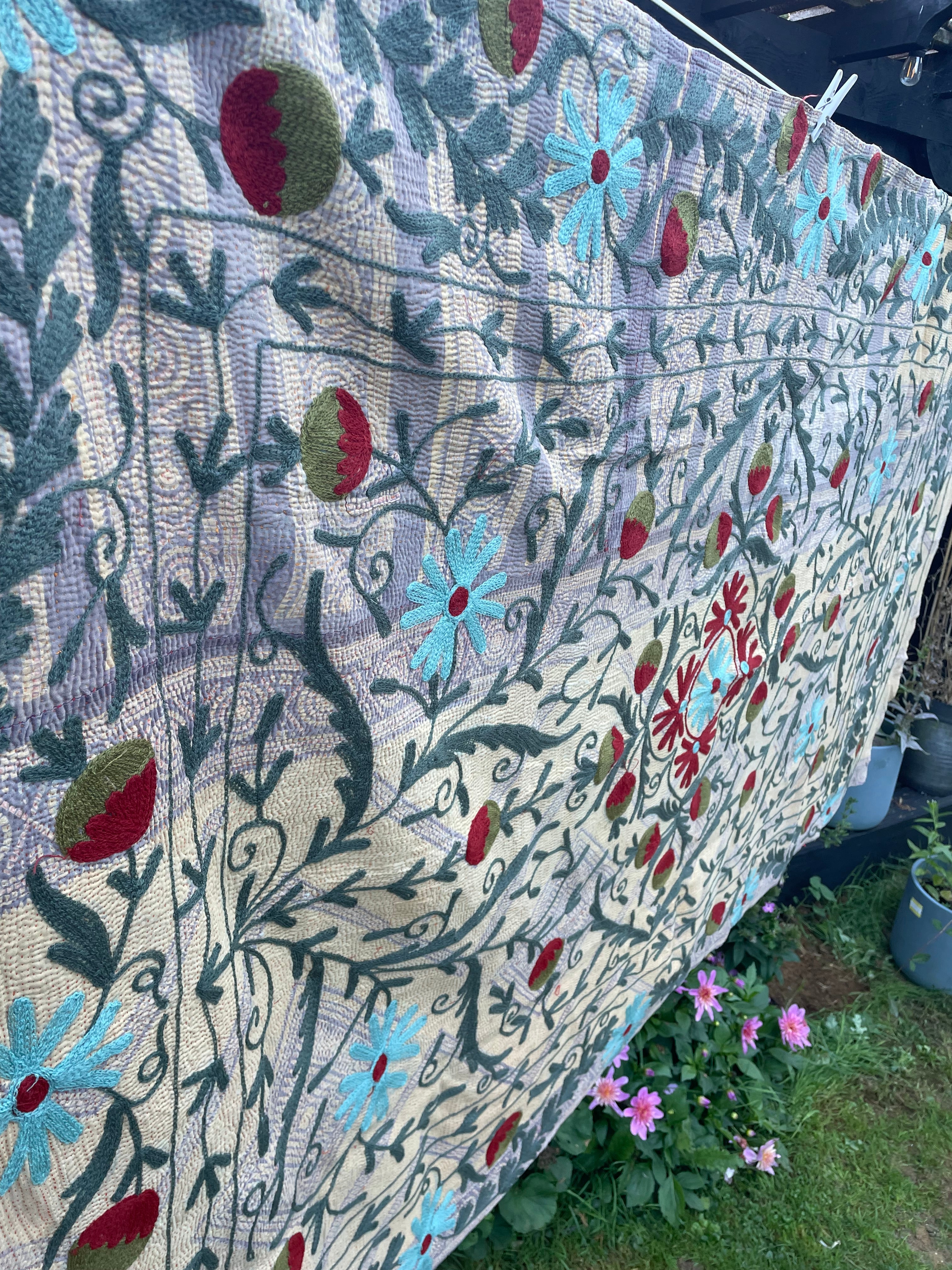 Vintage Suzani Embroidered Blanket