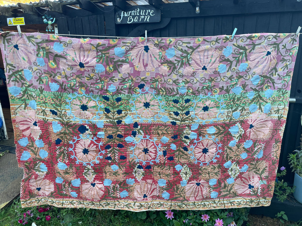 Vintage Suzani Embroidered Blanket