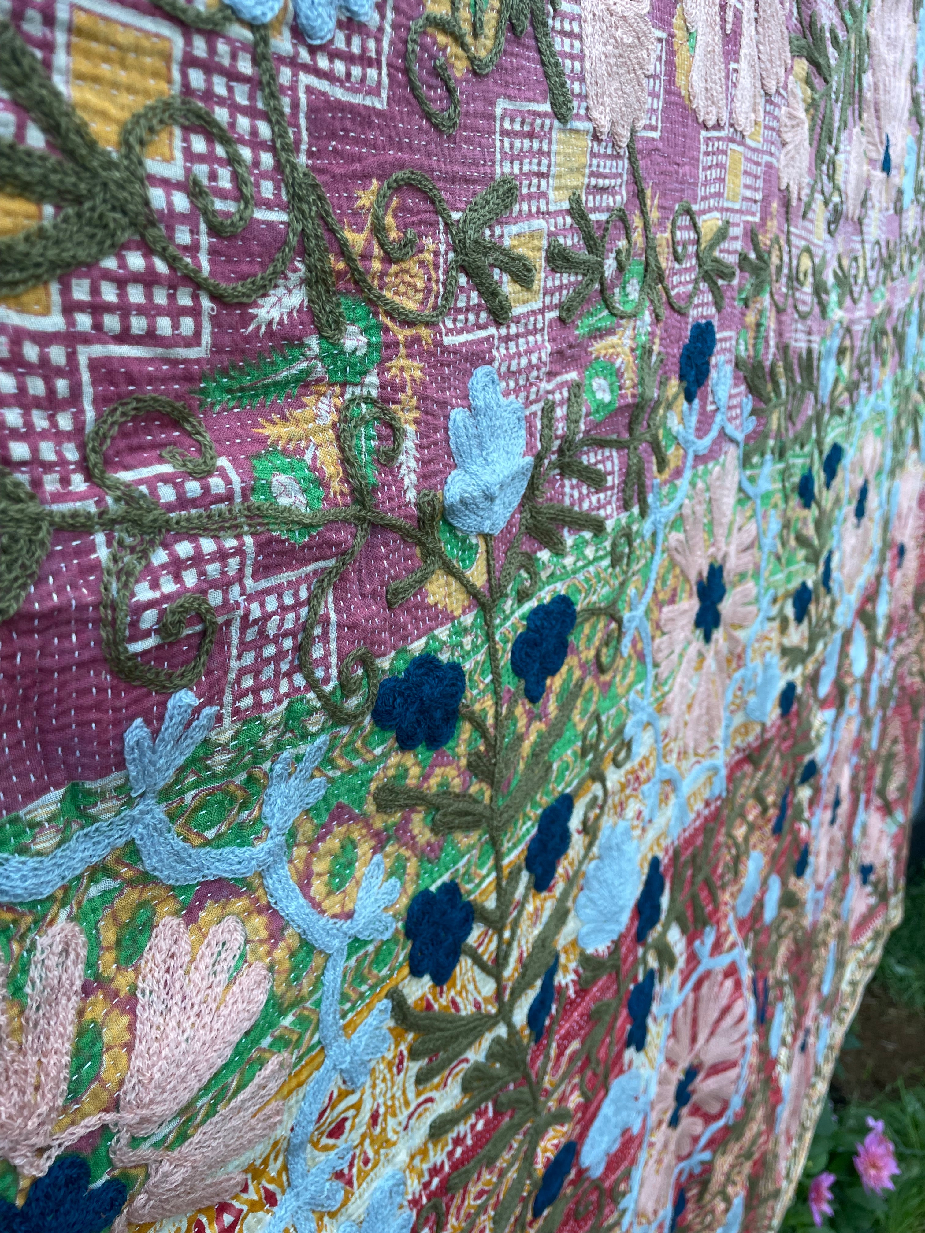 Vintage Suzani Embroidered Blanket