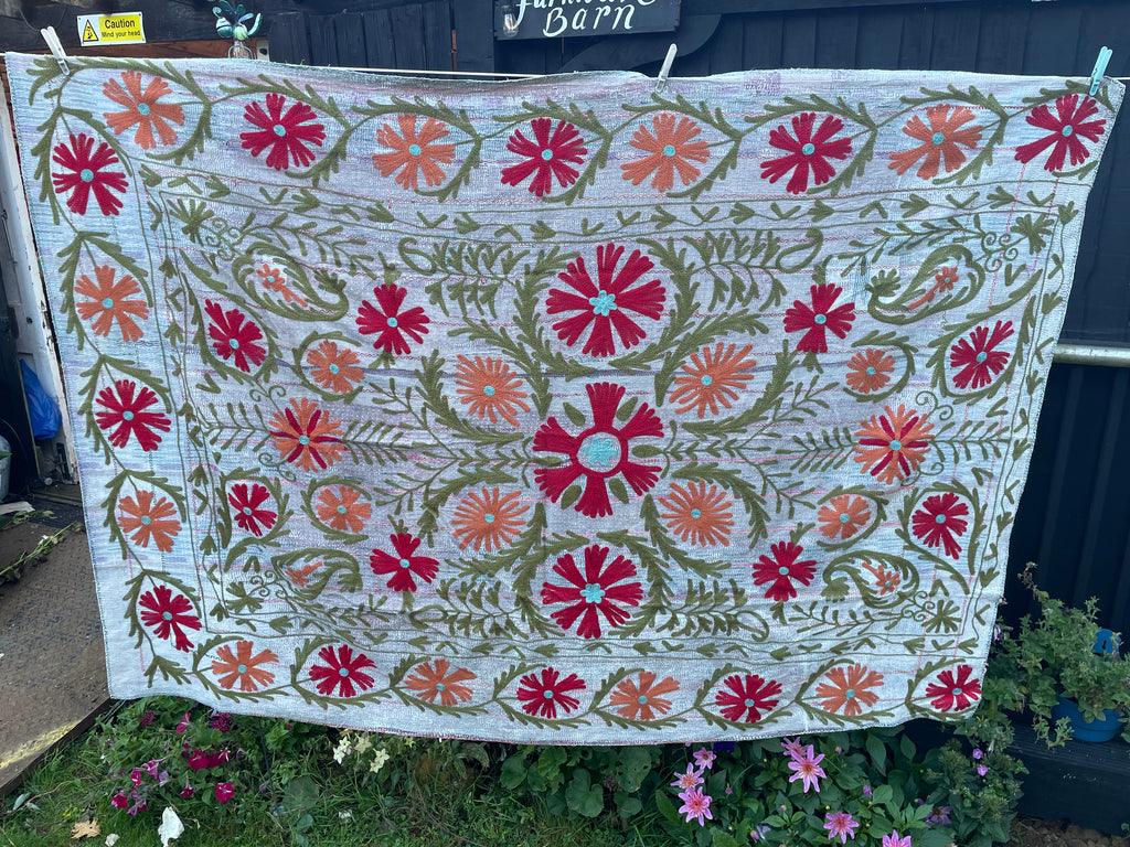 Vintage Suzani Embroidered Blanket