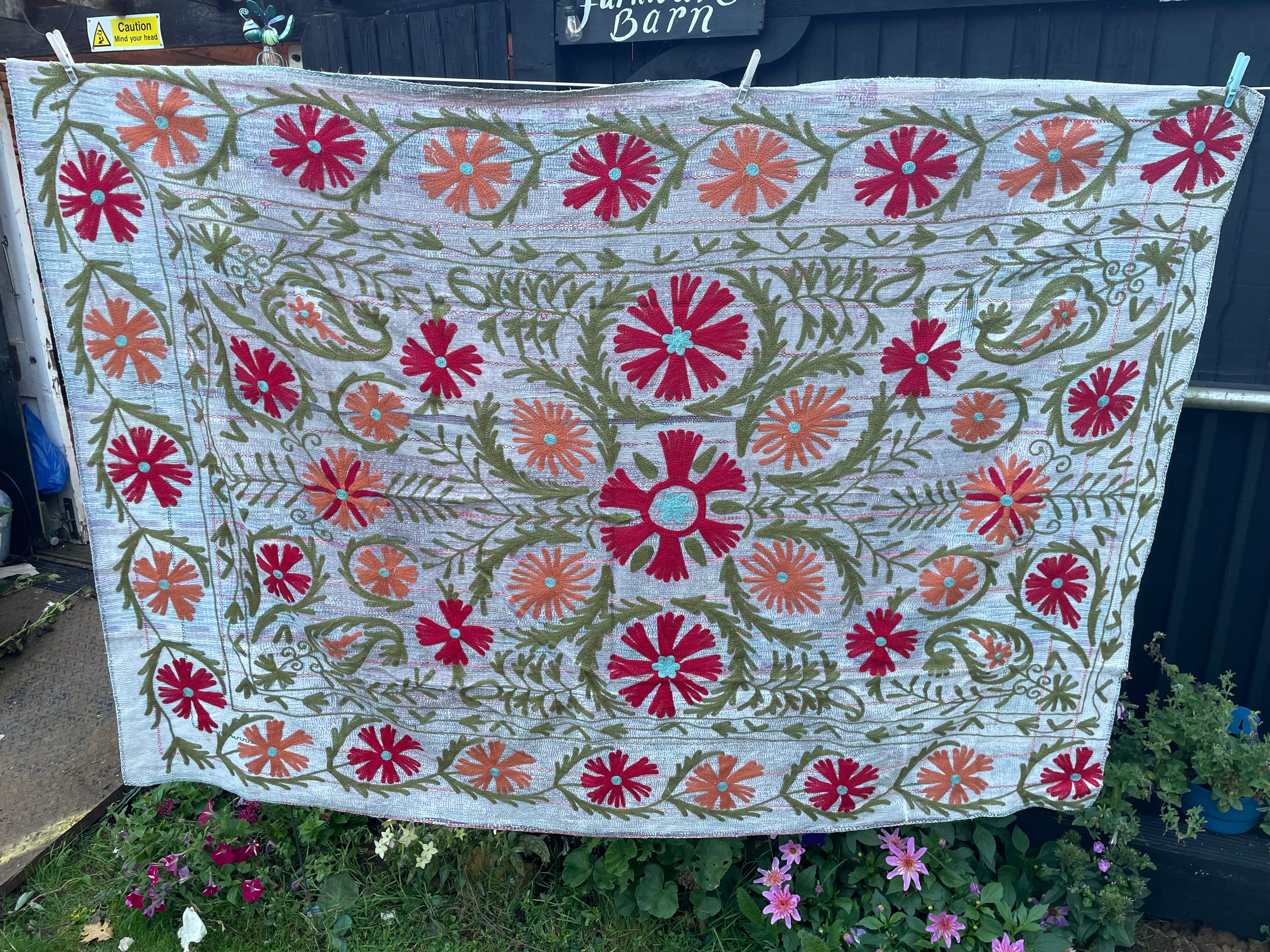 Vintage Suzani Embroidered Blanket