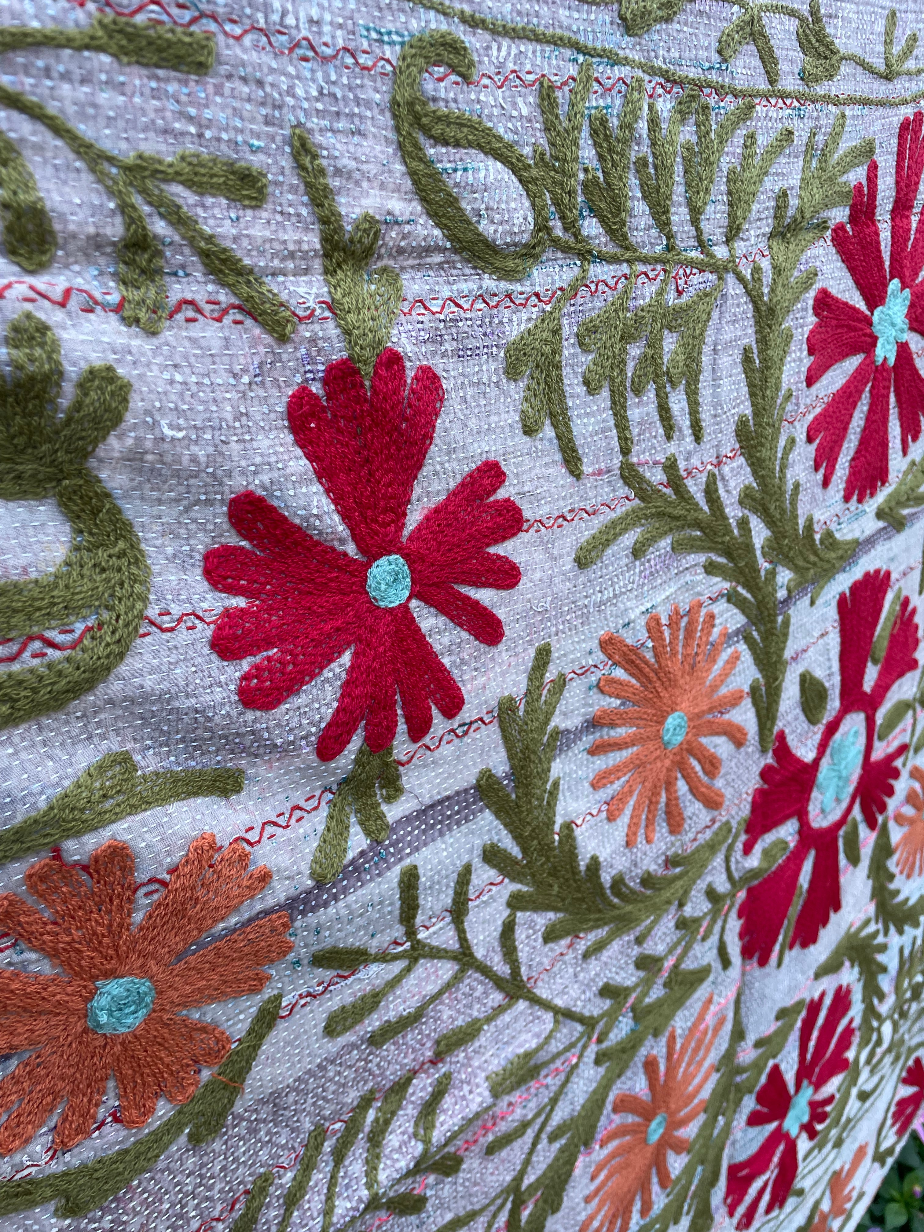 Vintage Suzani Embroidered Blanket