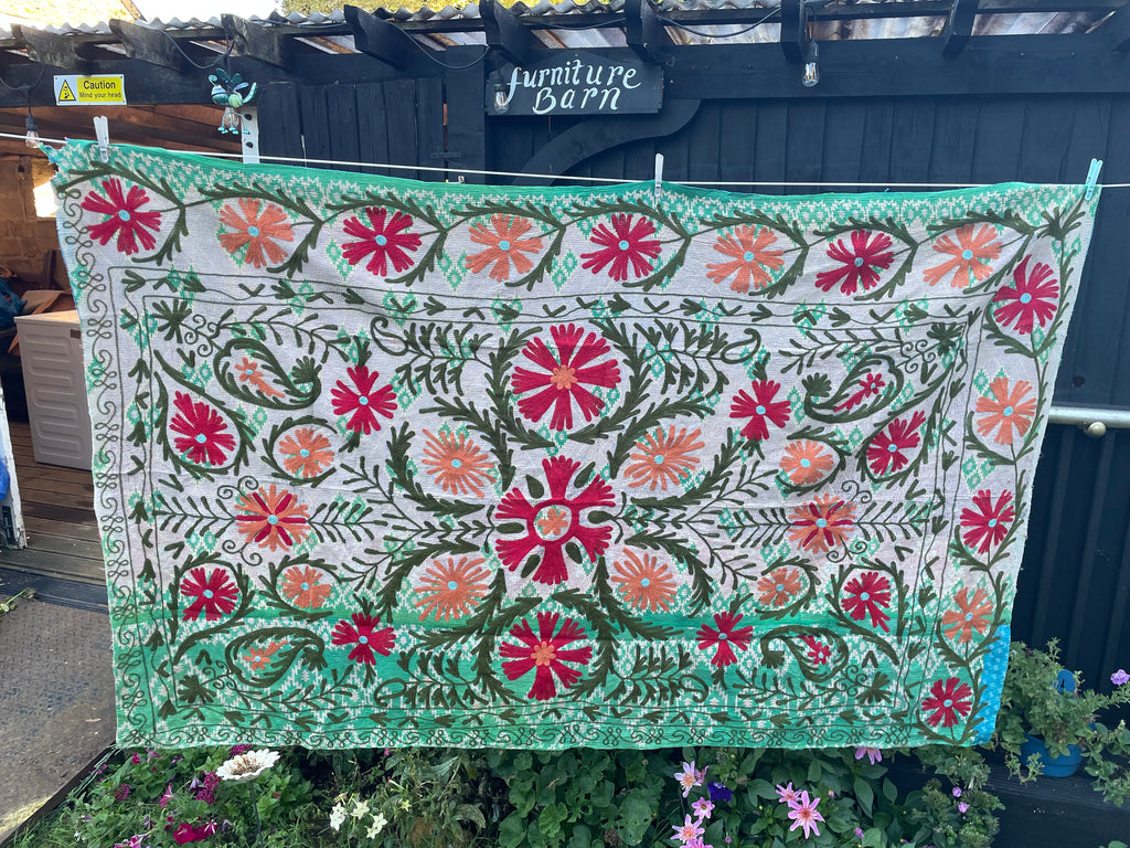 Vintage Suzani Embroidered Blanket