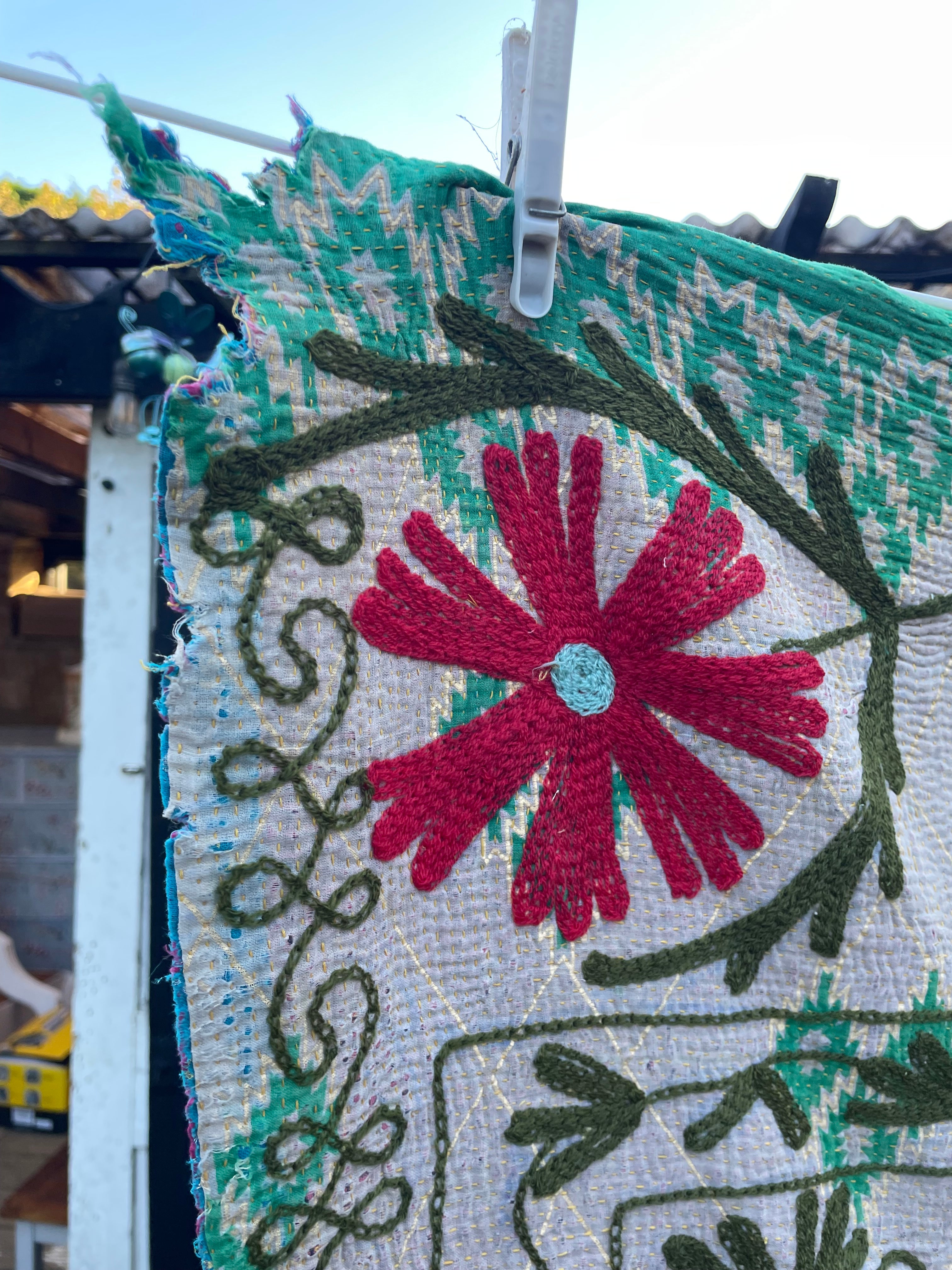 Vintage Suzani Embroidered Blanket