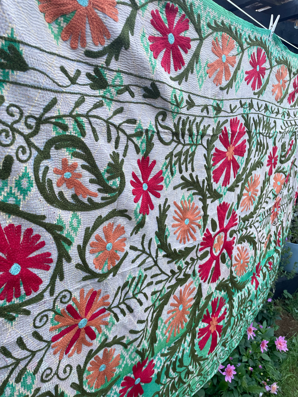 Vintage Suzani Embroidered Blanket