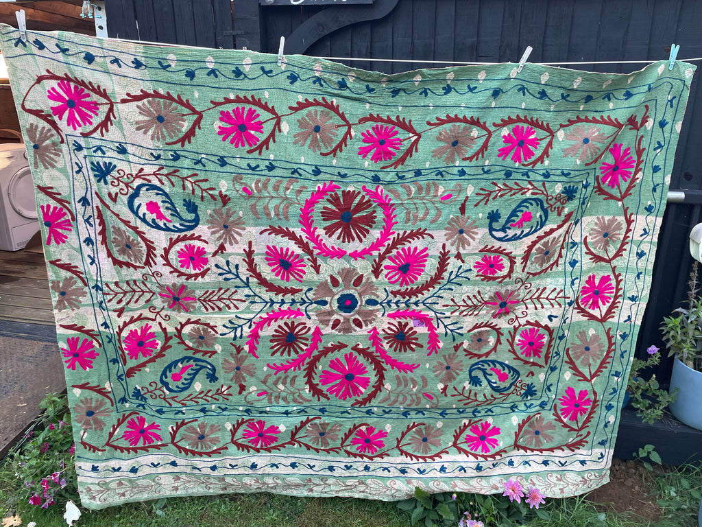 Vintage Suzani Embroidered Blanket