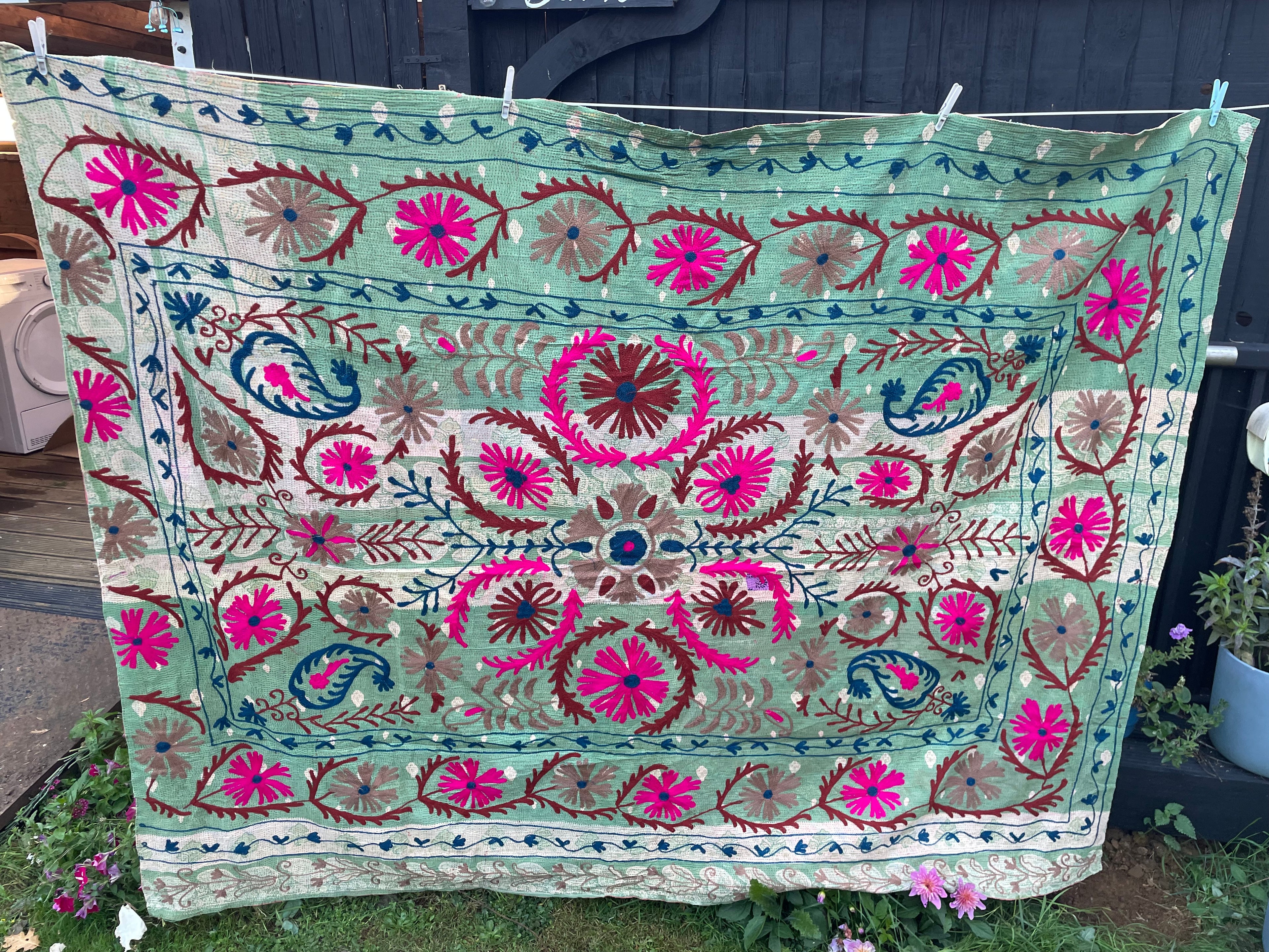 Vintage Suzani Embroidered Blanket