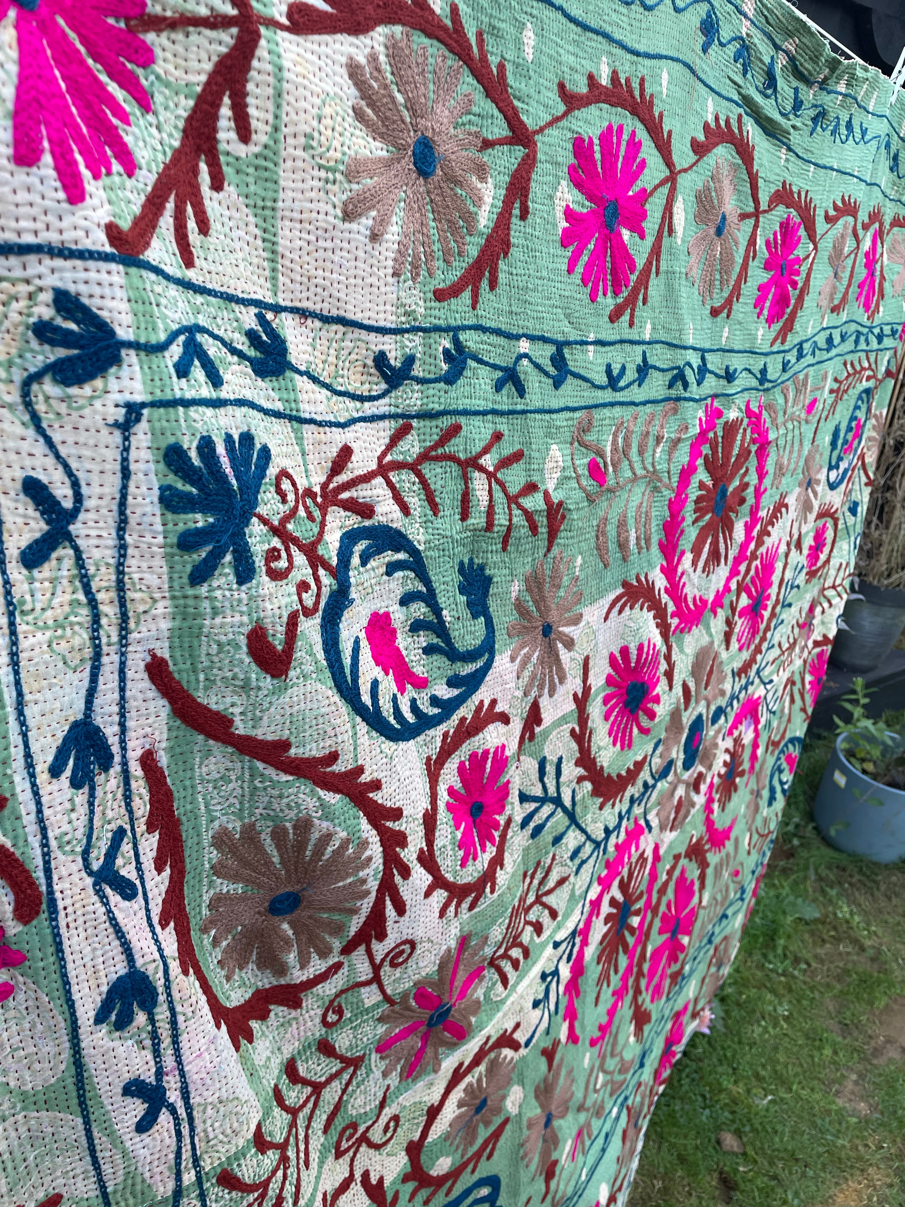 Vintage Suzani Embroidered Blanket