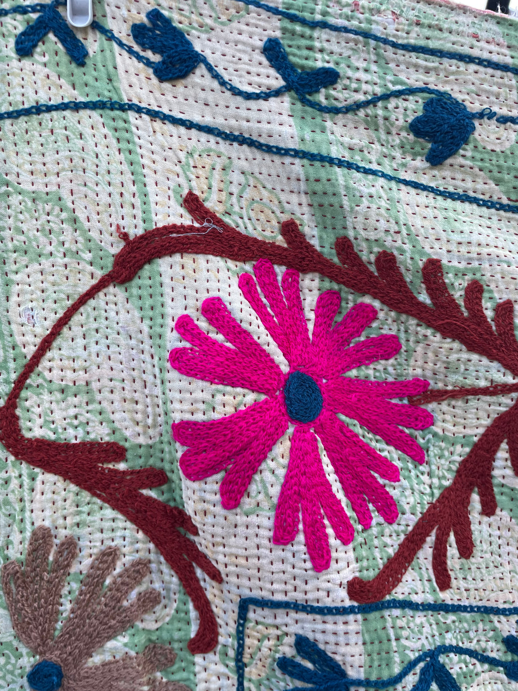 Vintage Suzani Embroidered Blanket