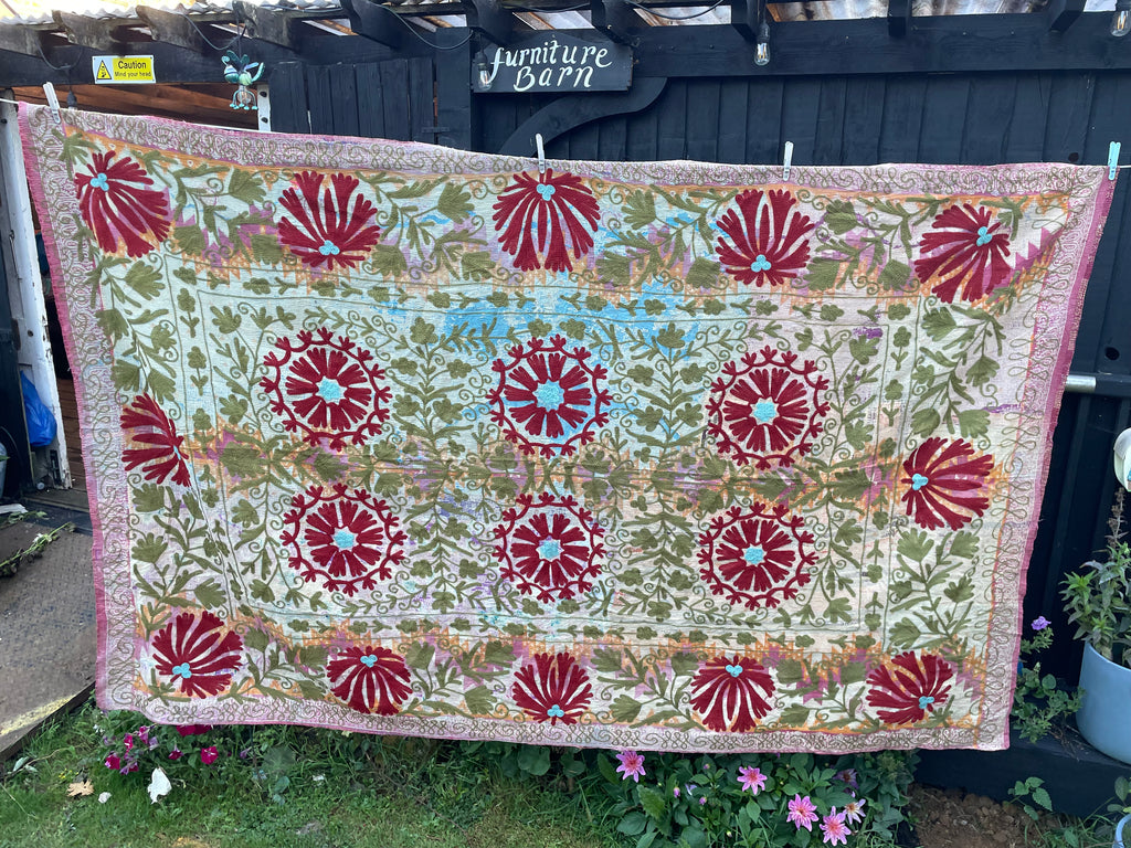 Vintage Suzani Embroidered Blanket