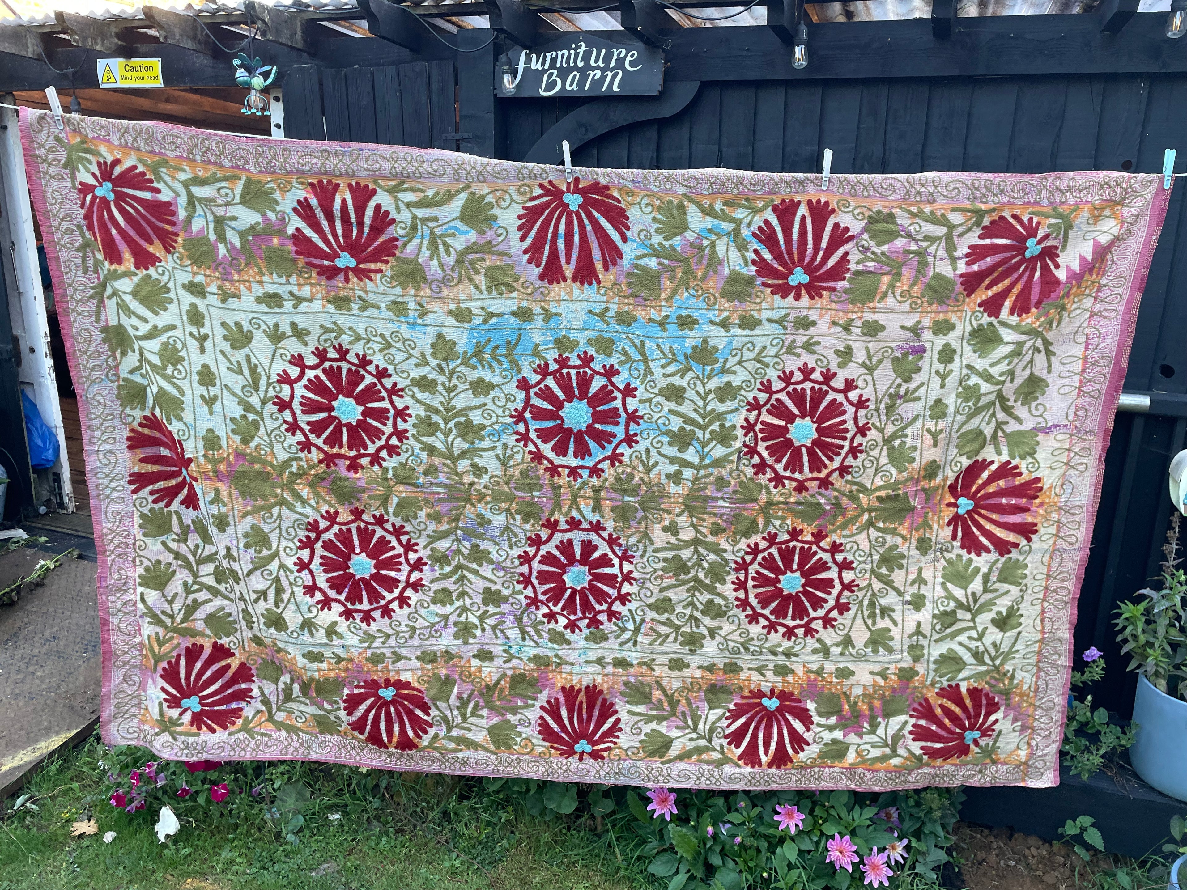 Vintage Suzani Embroidered Blanket