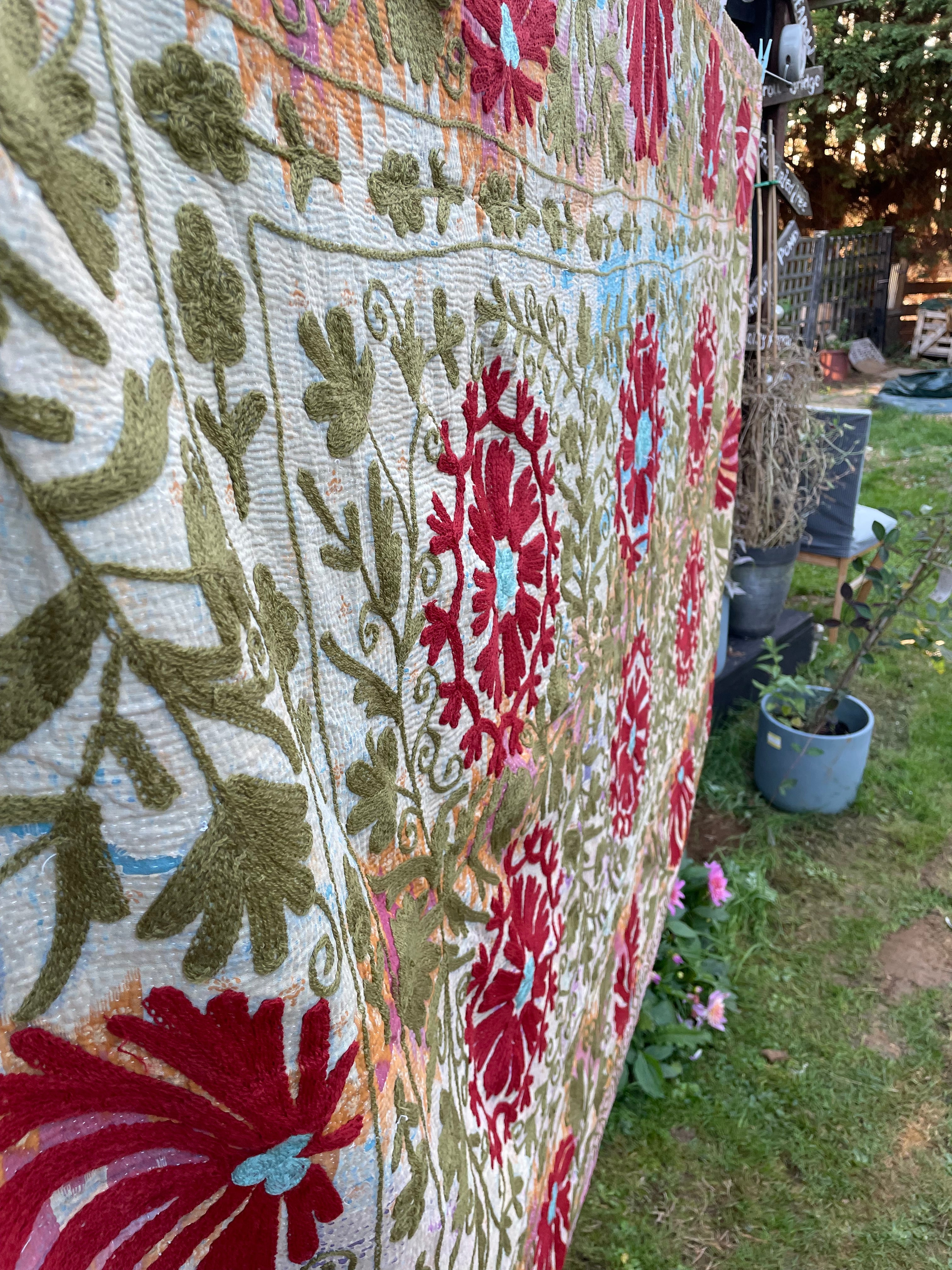 Vintage Suzani Embroidered Blanket