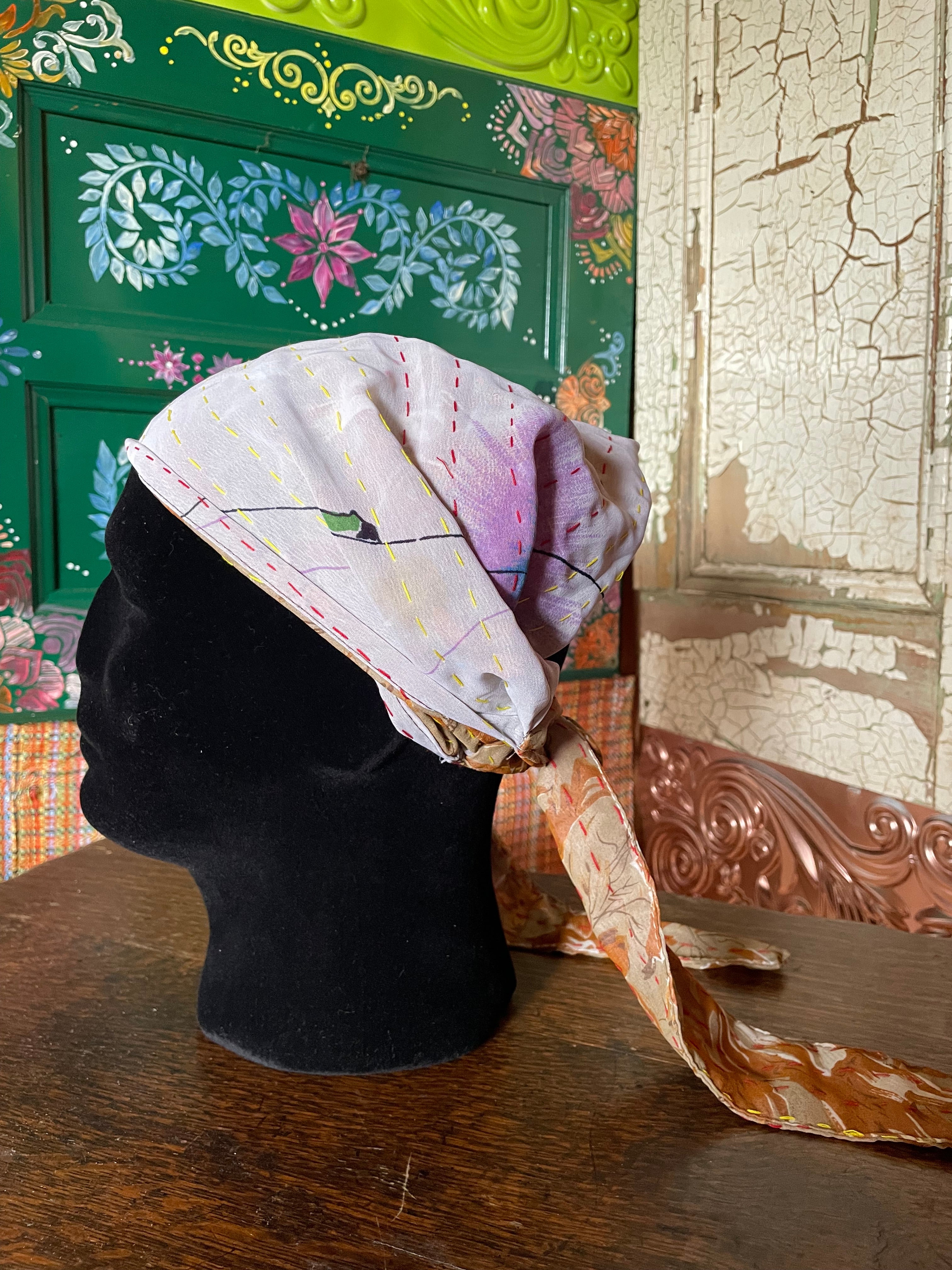 Silk kantha Head Scarf -Reversable