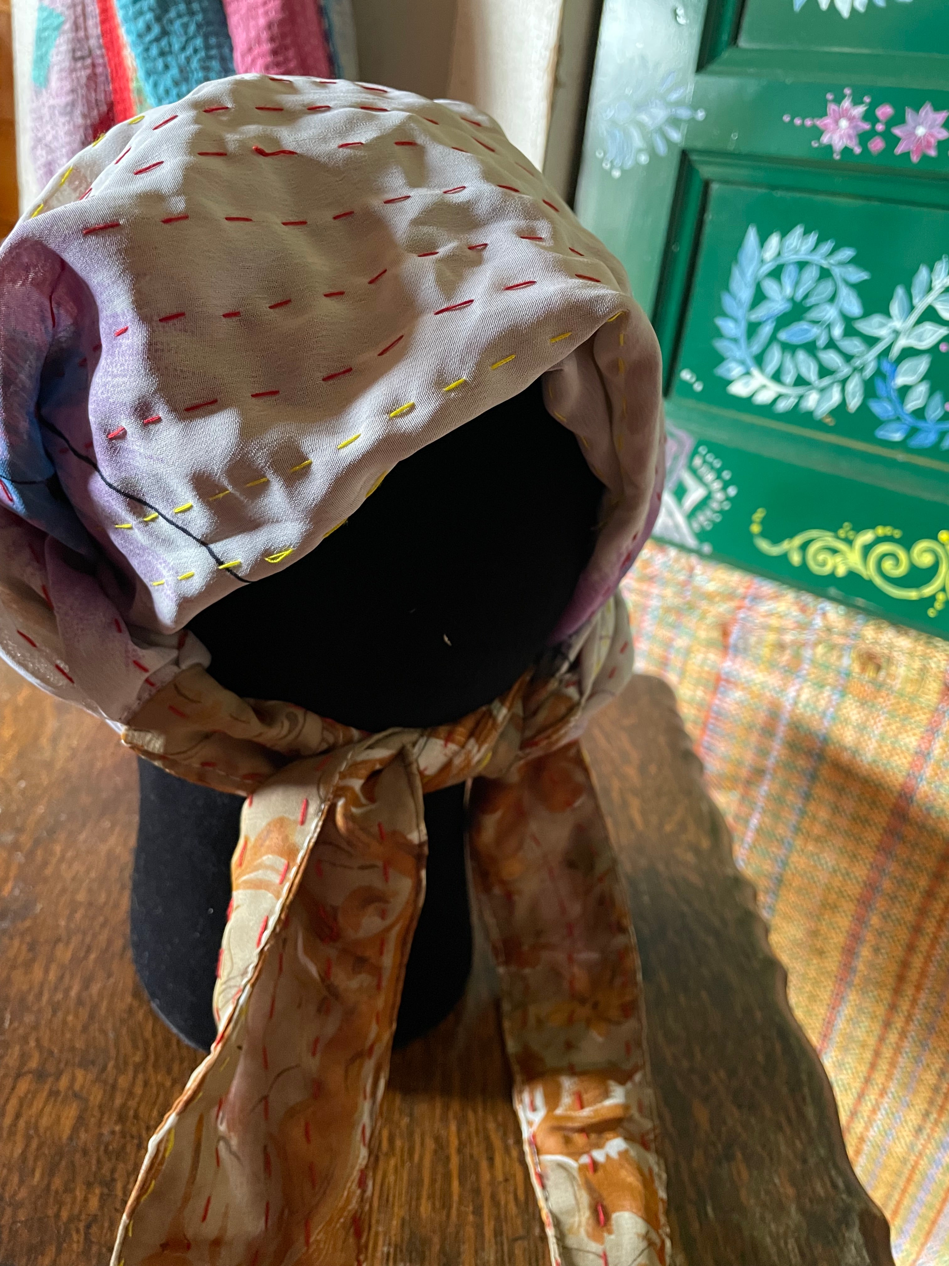 Silk kantha Head Scarf -Reversable