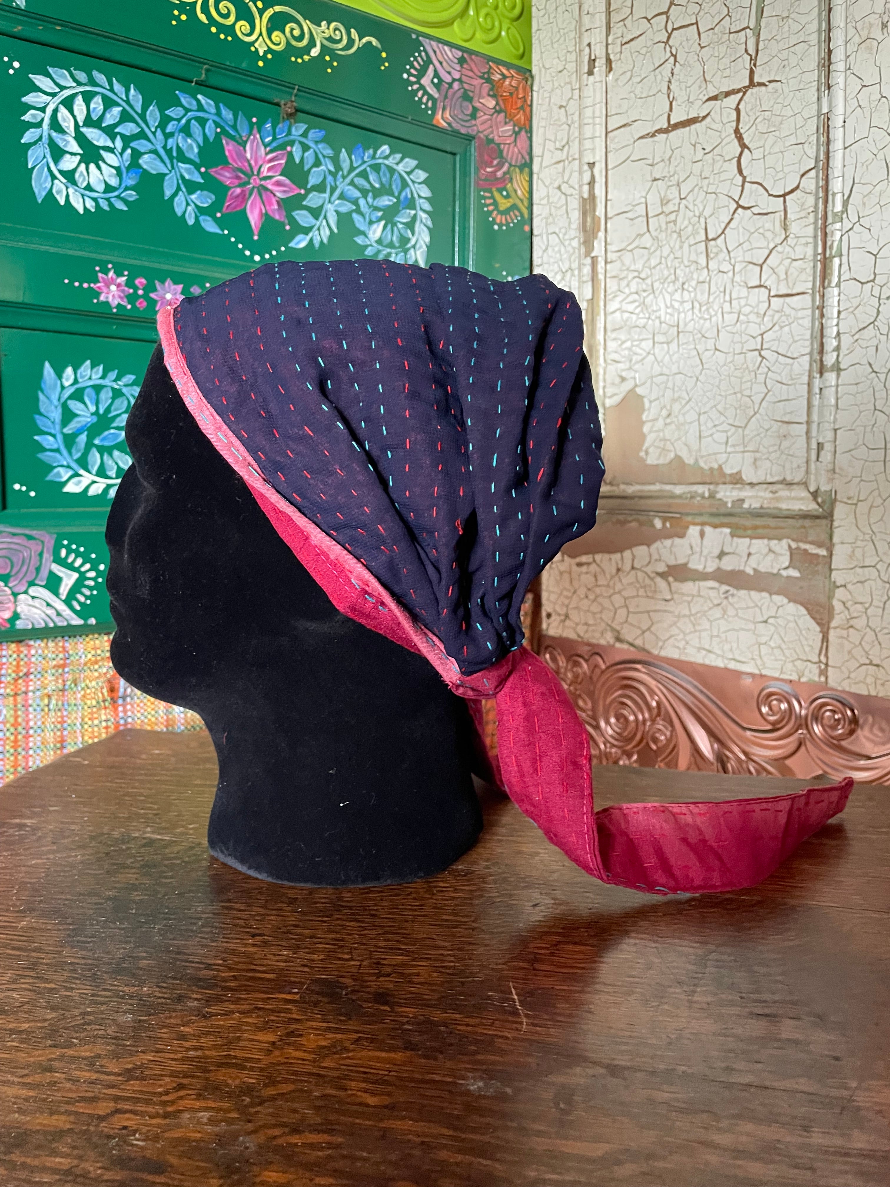 Silk kantha Head Scarf -Reversable