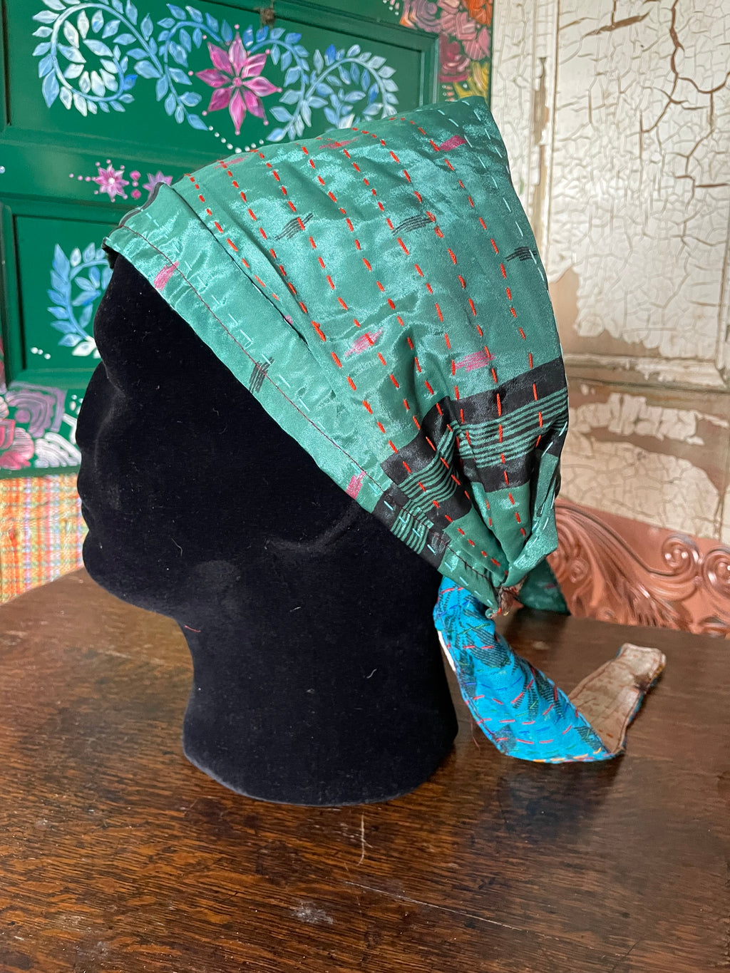 Silk kantha Head Scarf -Reversable