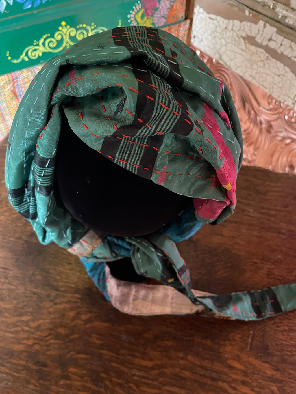 Silk kantha Head Scarf -Reversable