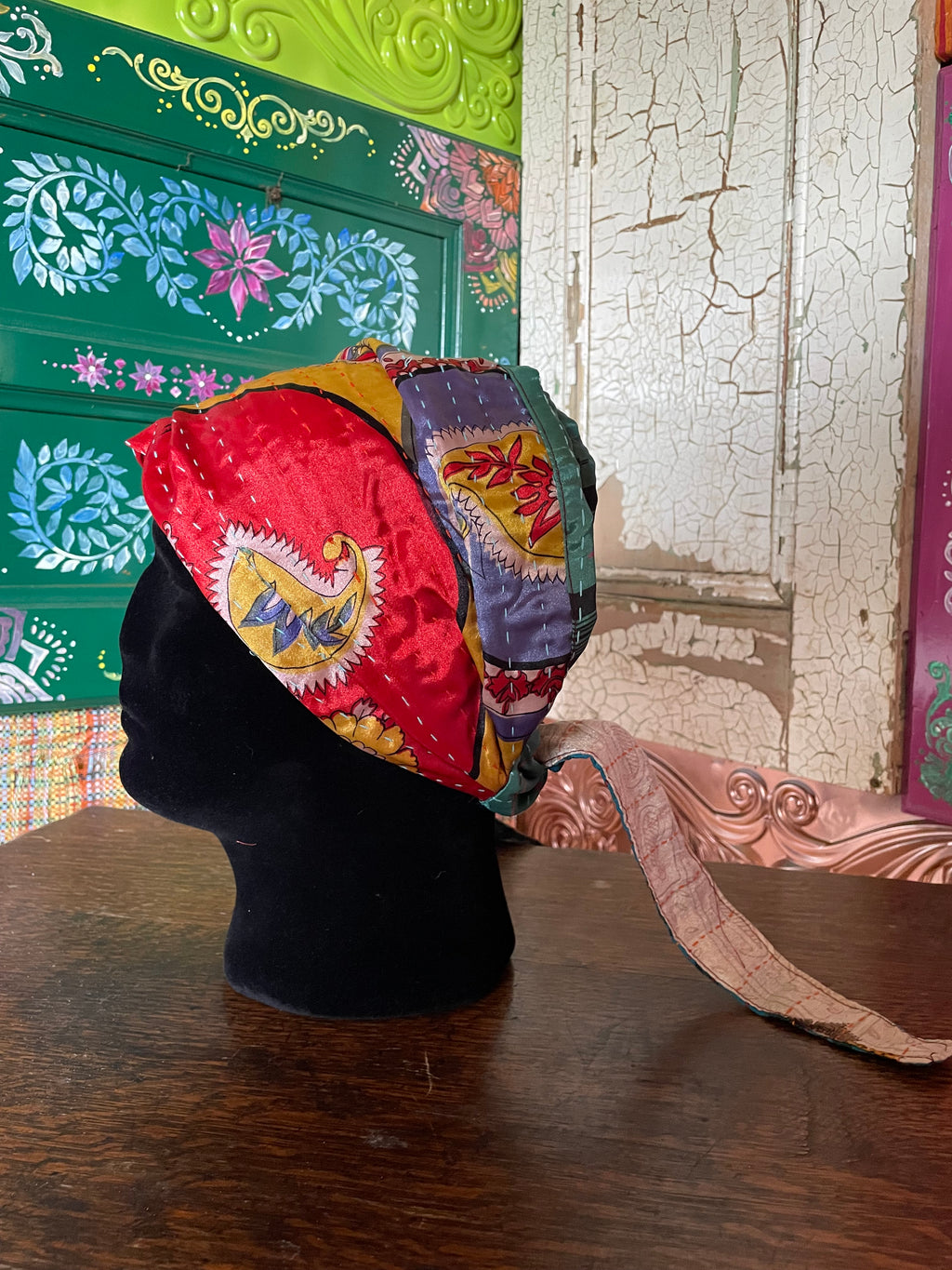 Silk kantha Head Scarf -Reversable