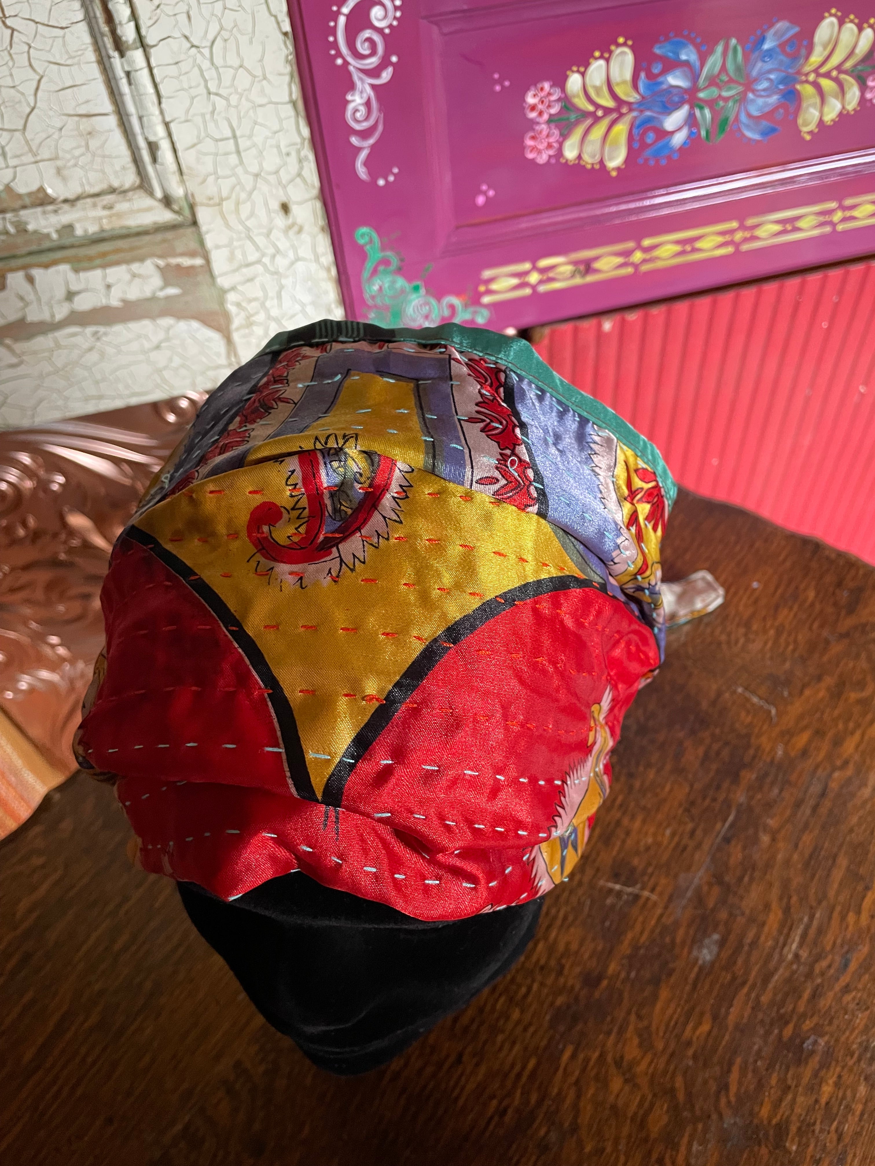 Silk kantha Head Scarf -Reversable