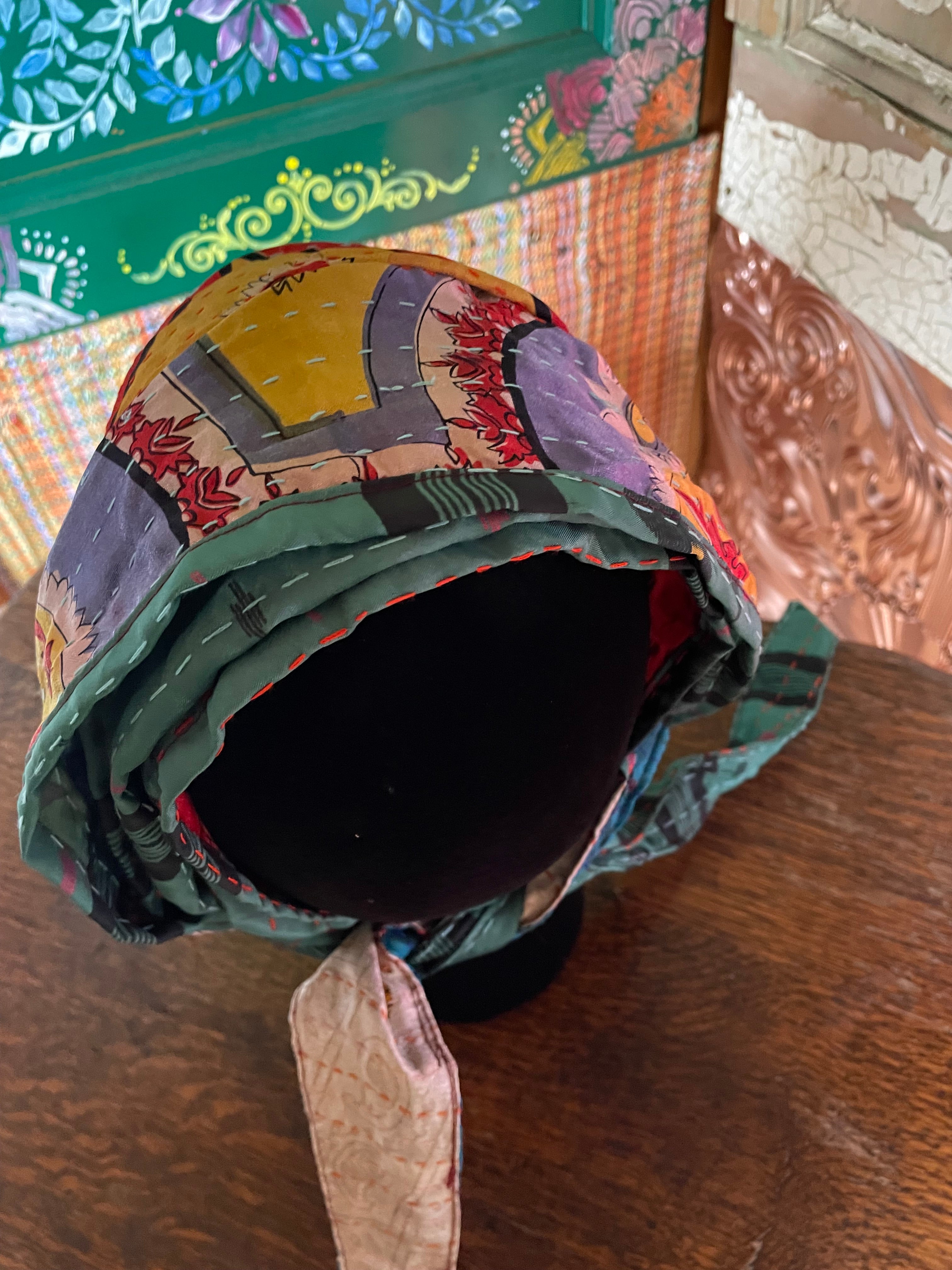 Silk kantha Head Scarf -Reversable