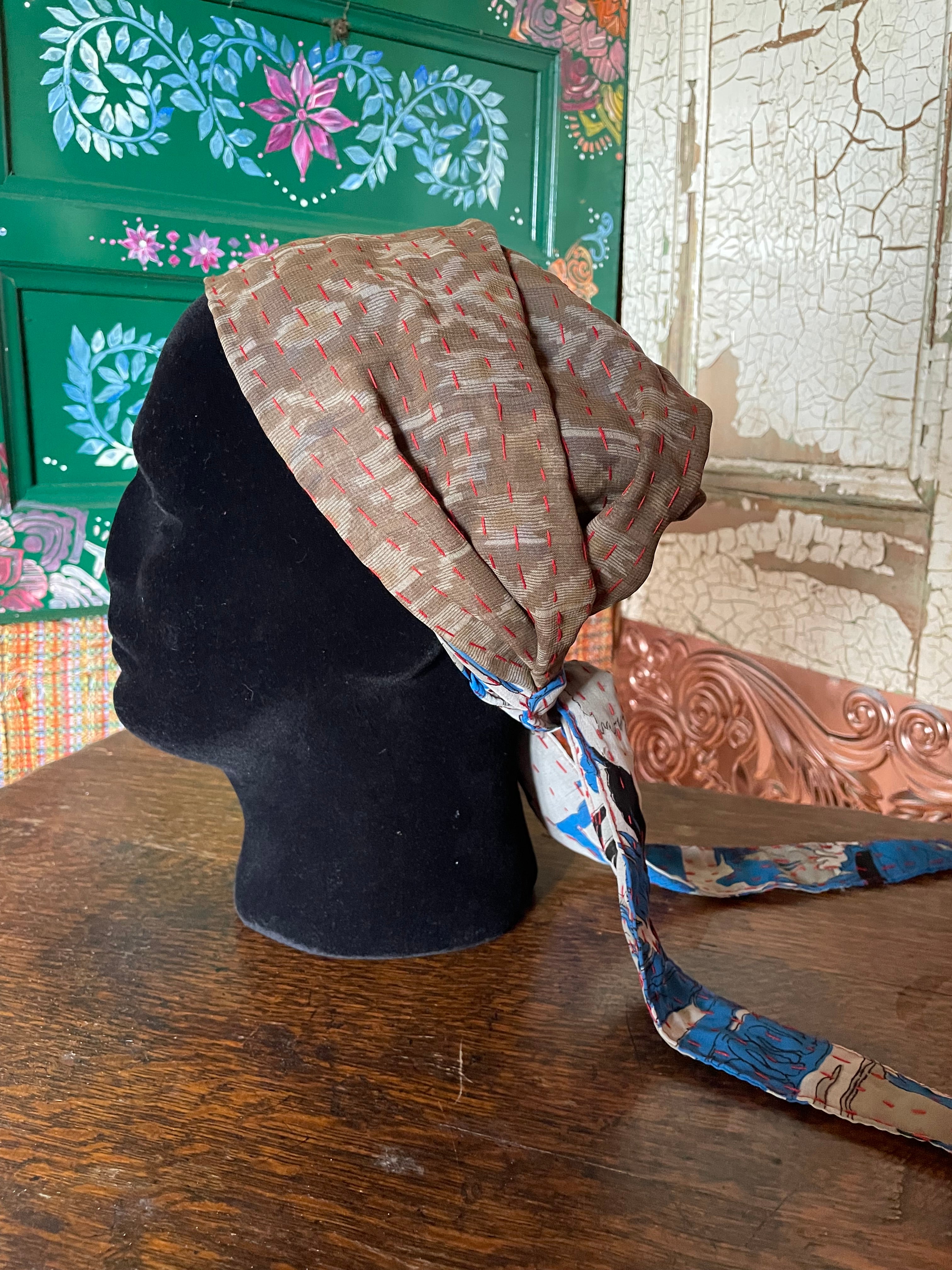 Silk kantha Head Scarf -Reversable
