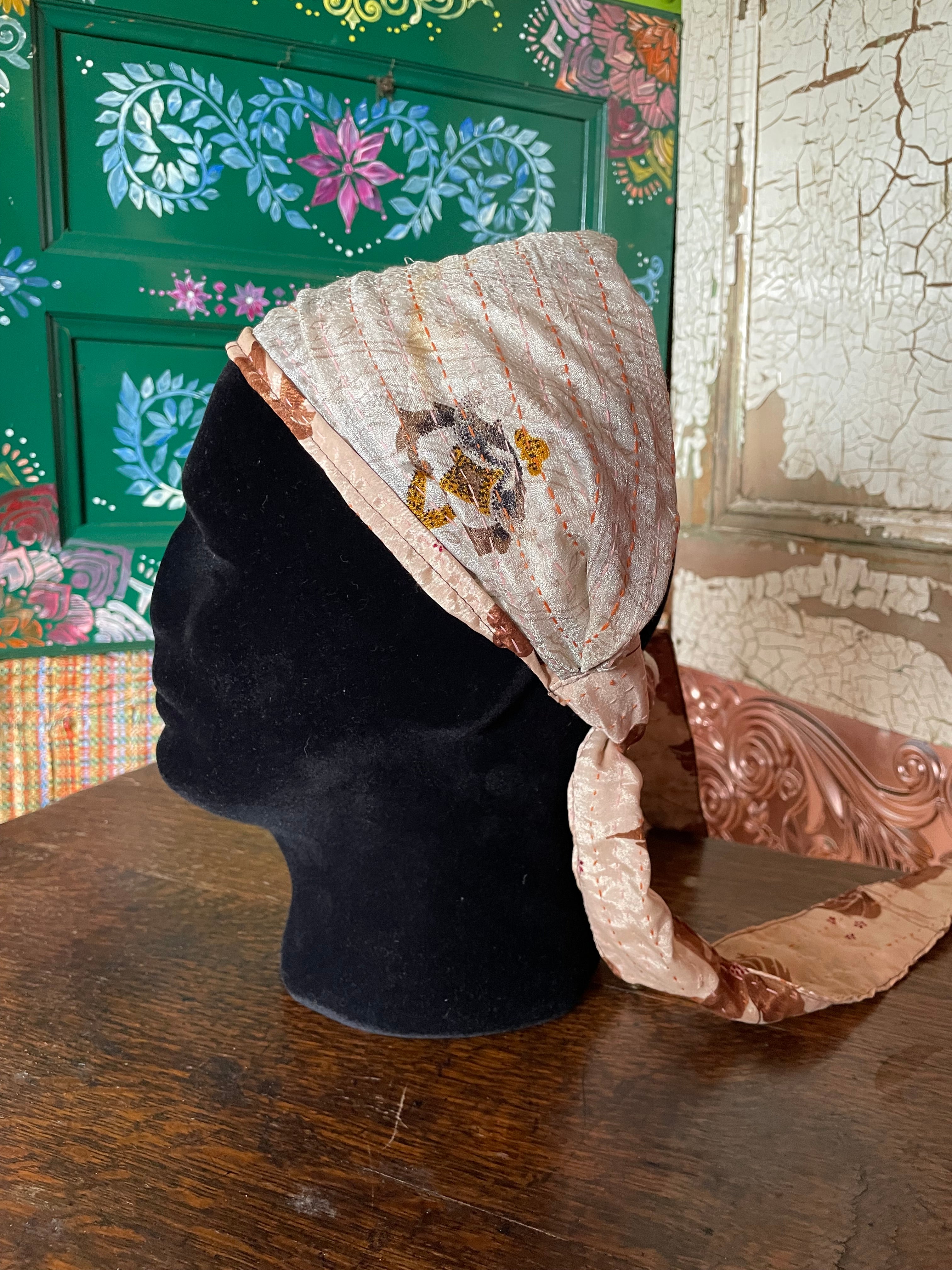 Silk kantha Head Scarf -Reversable