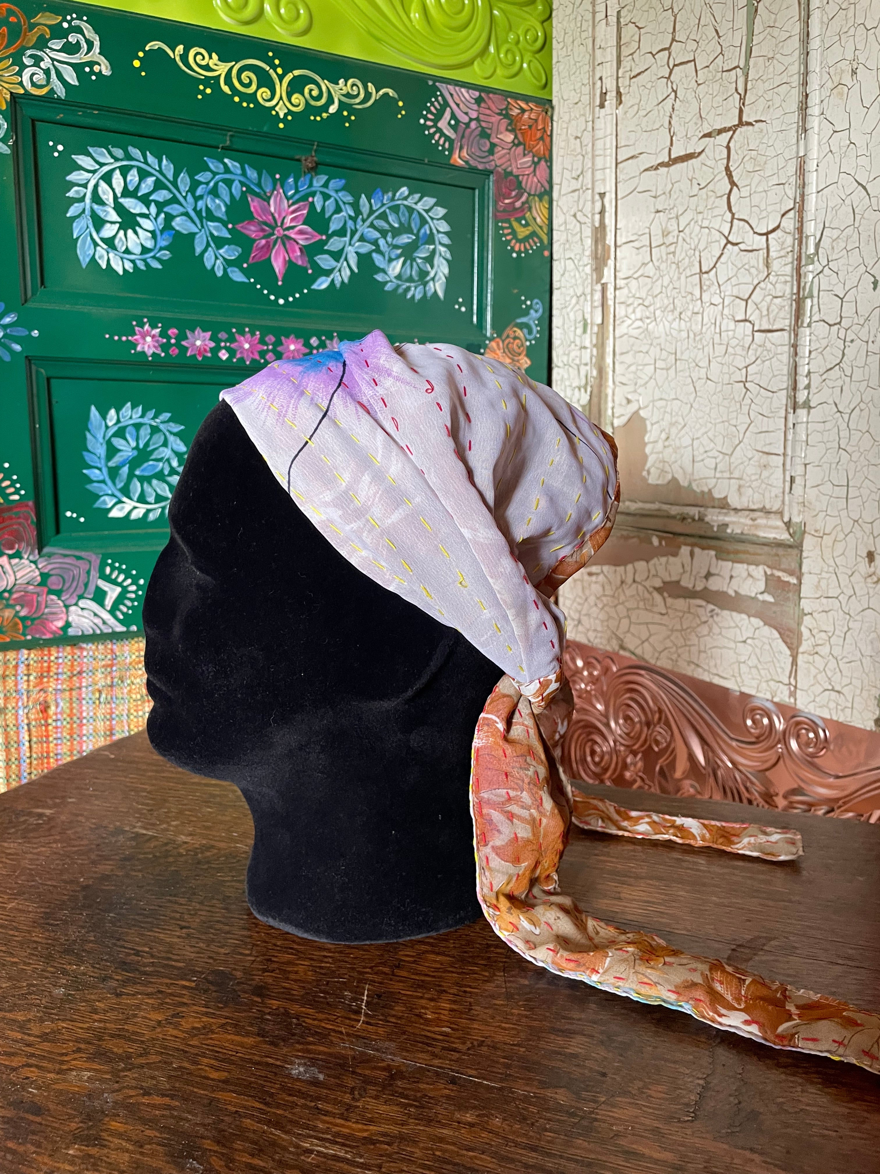 Silk kantha Head Scarf -Reversable