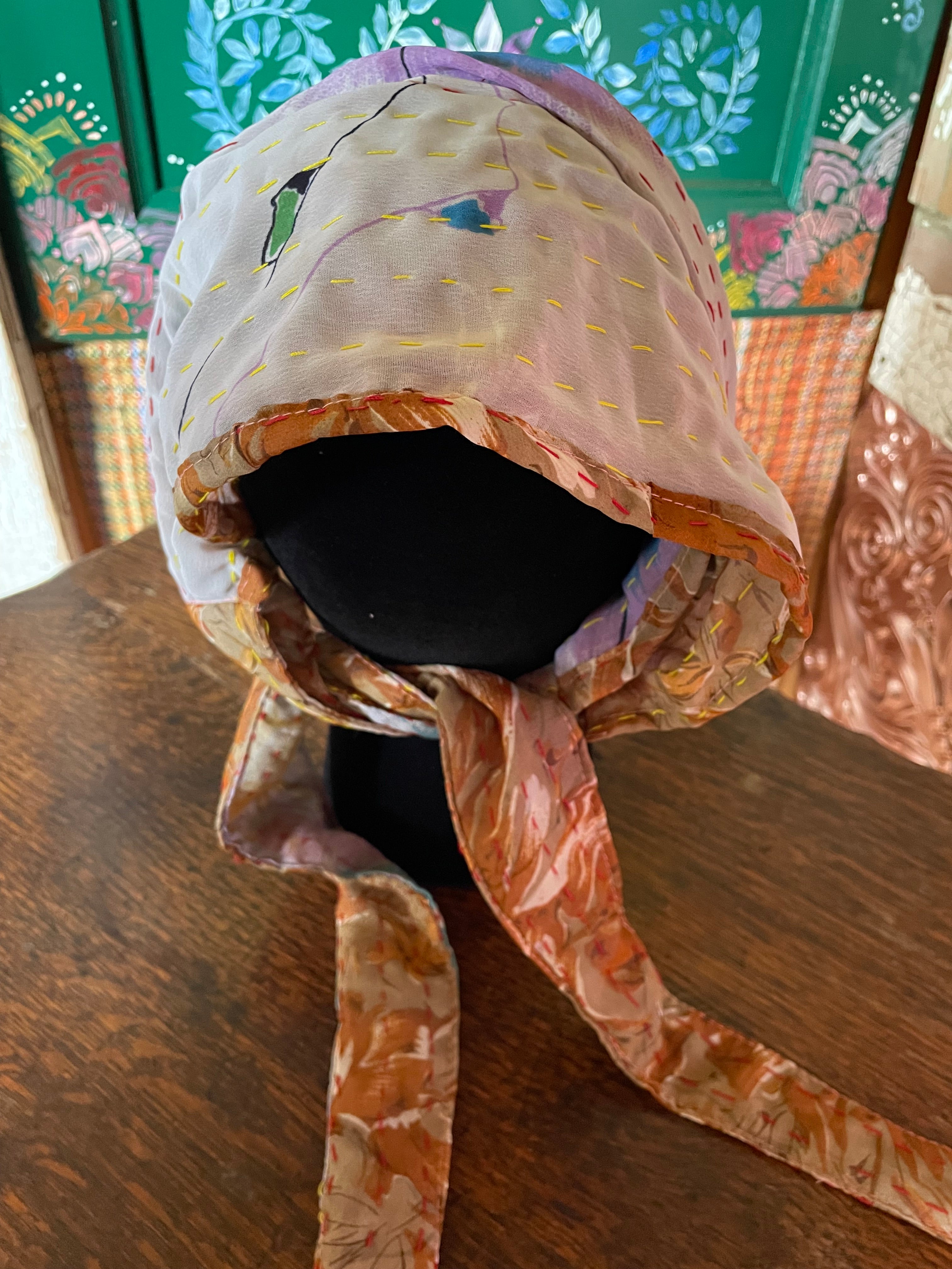Silk kantha Head Scarf -Reversable