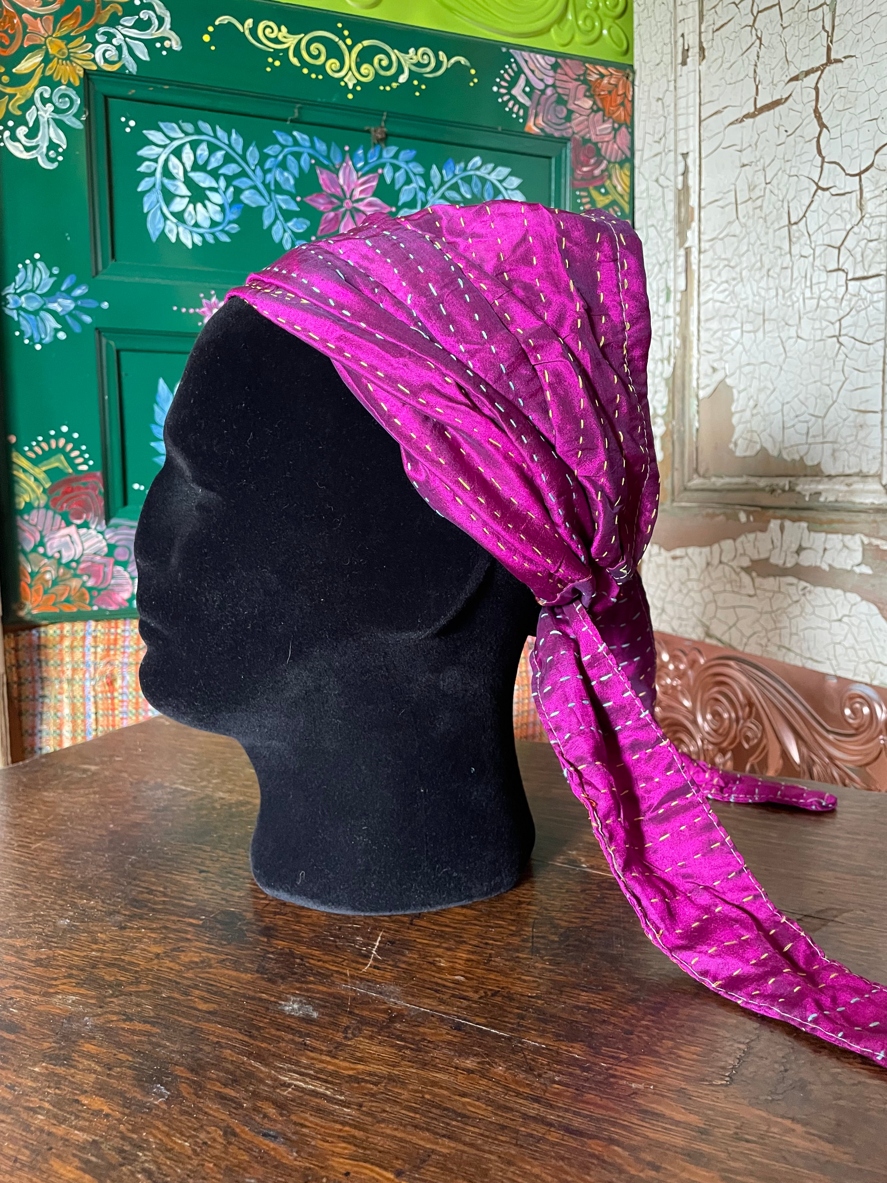 Silk kantha Head Scarf -Reversable