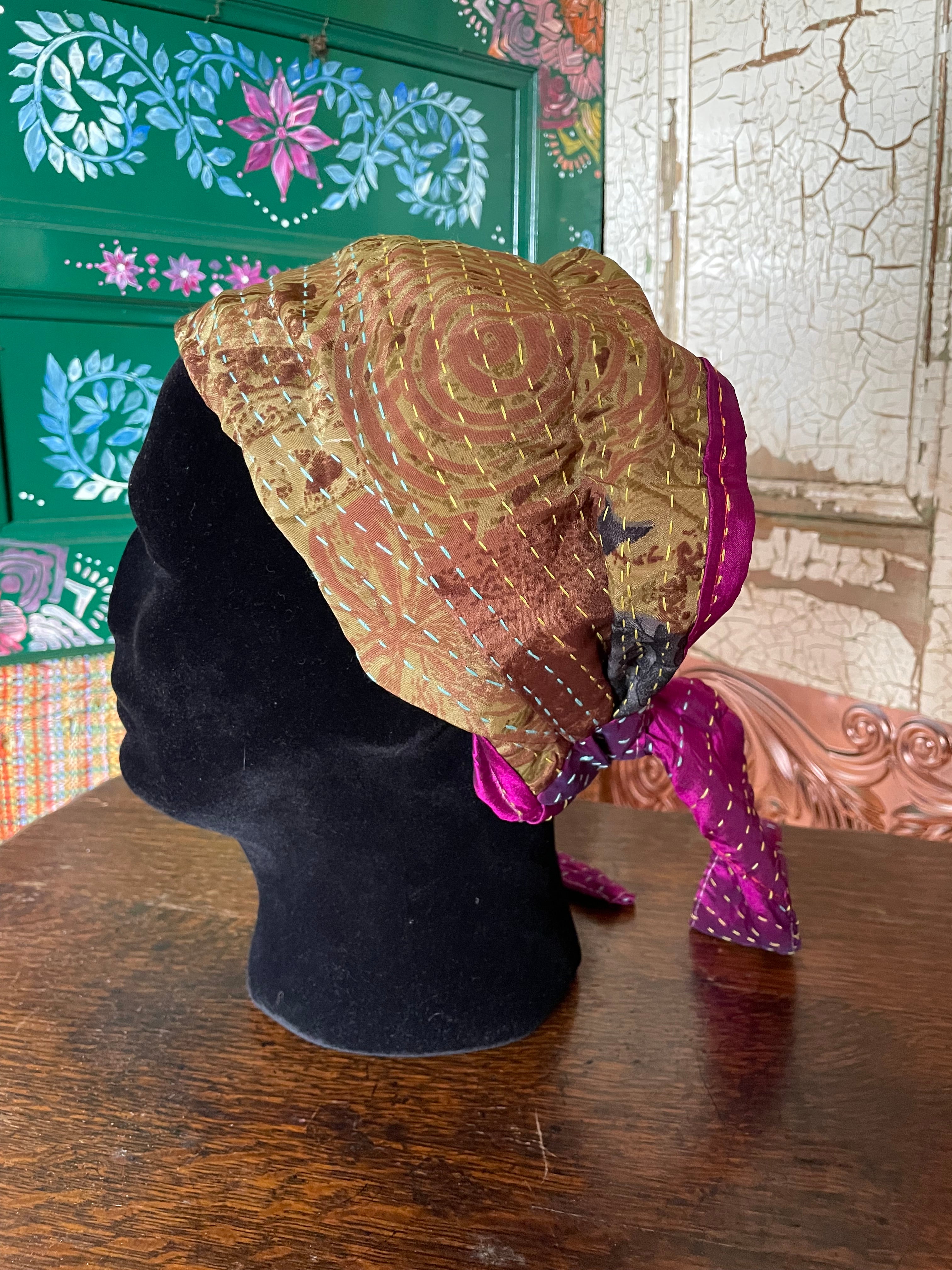 Silk kantha Head Scarf -Reversable