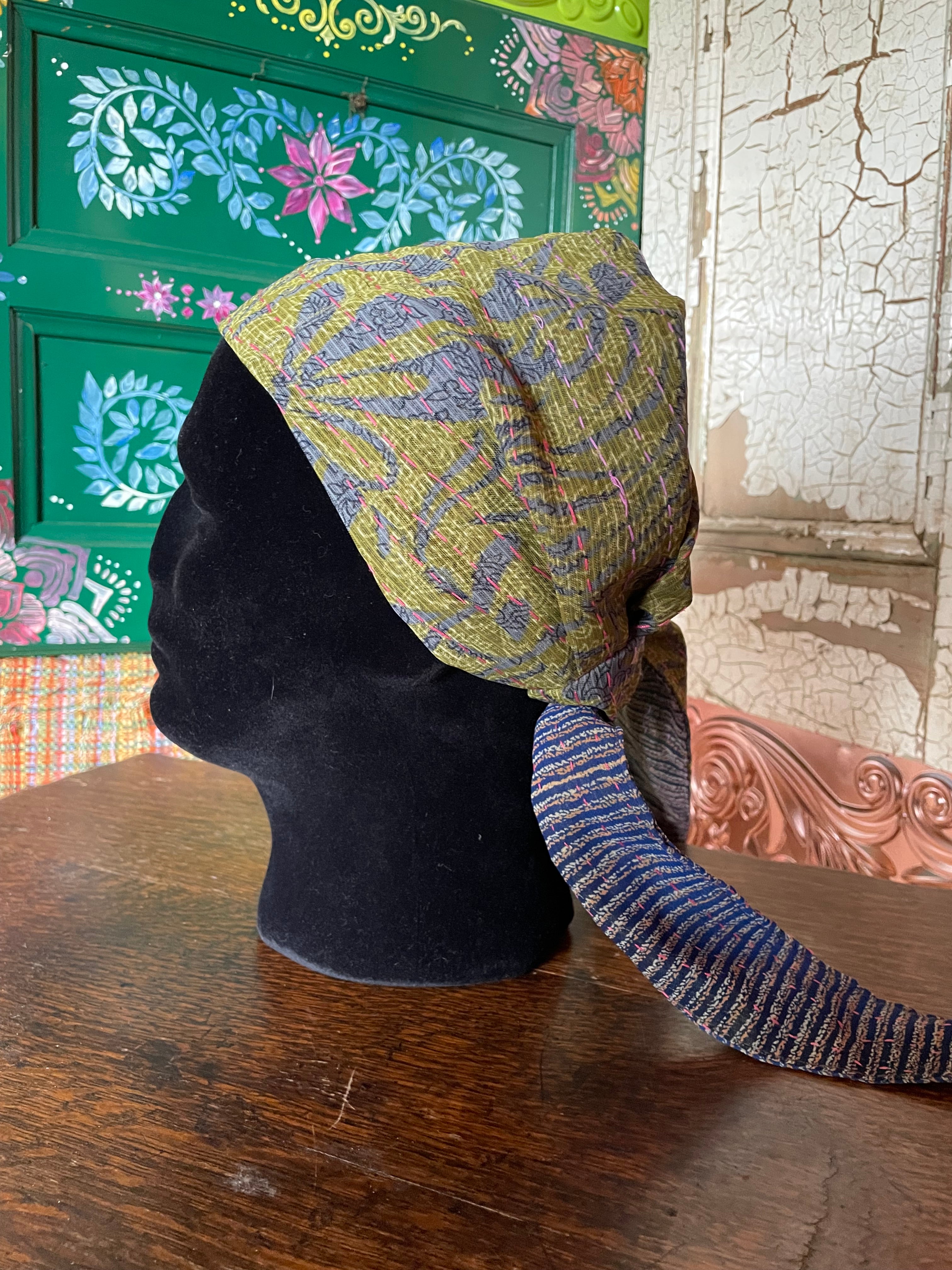 Silk kantha Head Scarf -Reversable