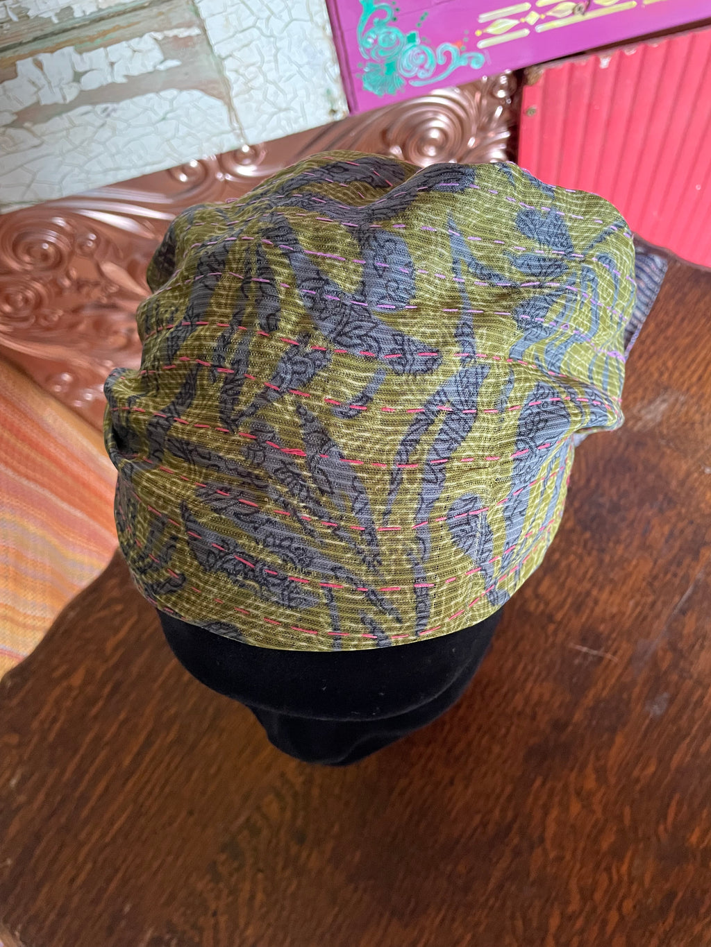 Silk kantha Head Scarf -Reversable