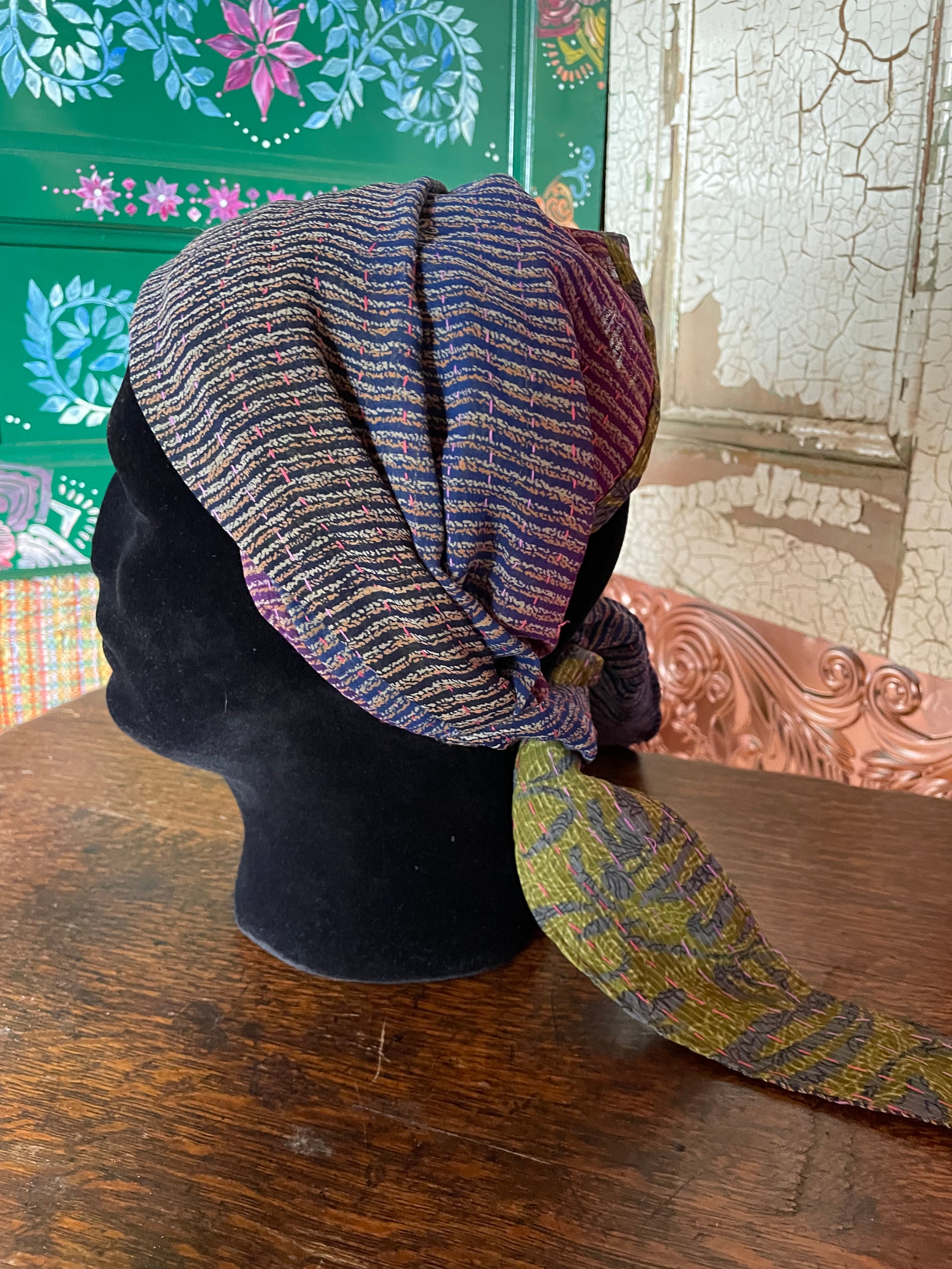 Silk kantha Head Scarf -Reversable