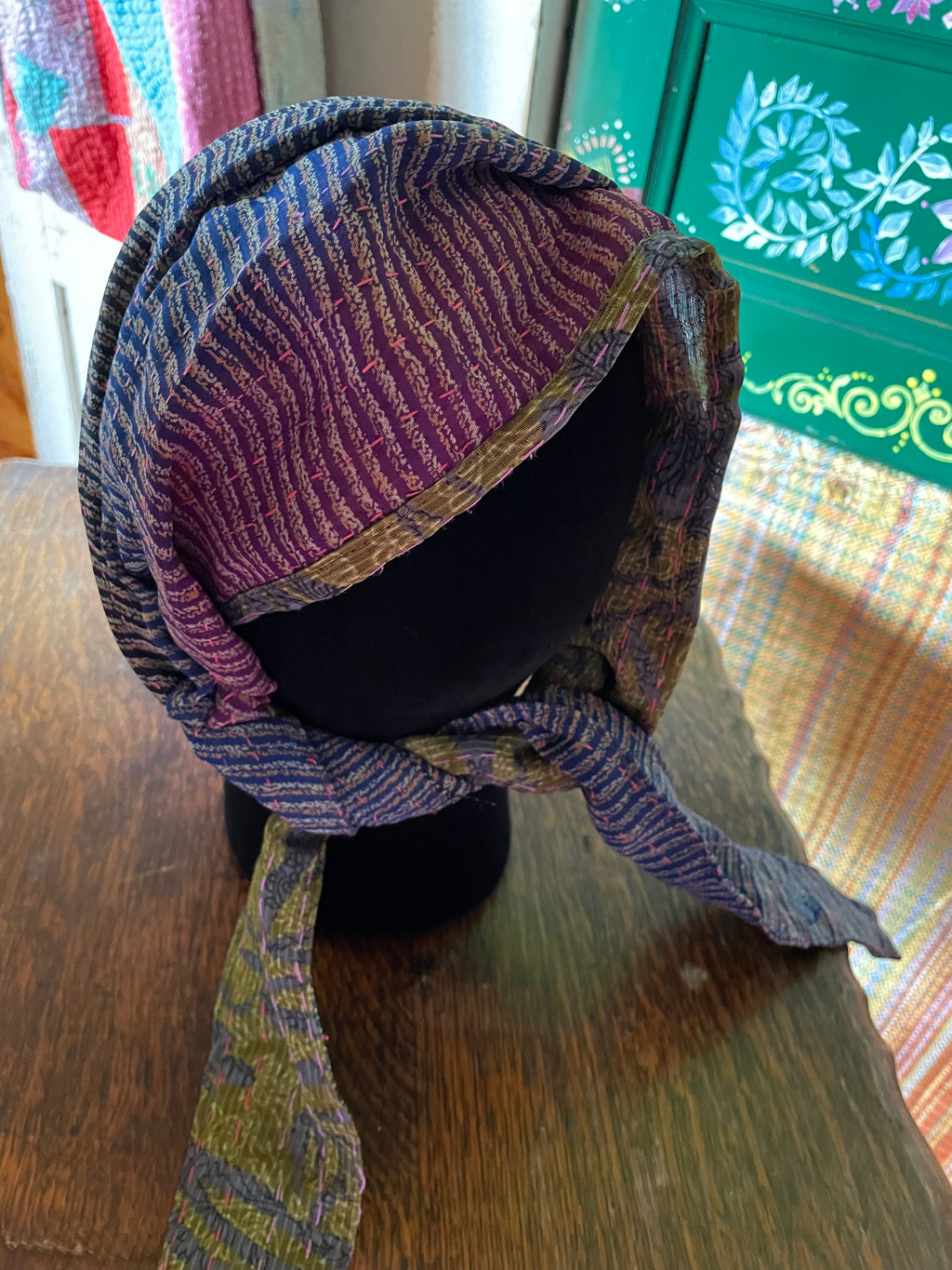 Silk kantha Head Scarf -Reversable