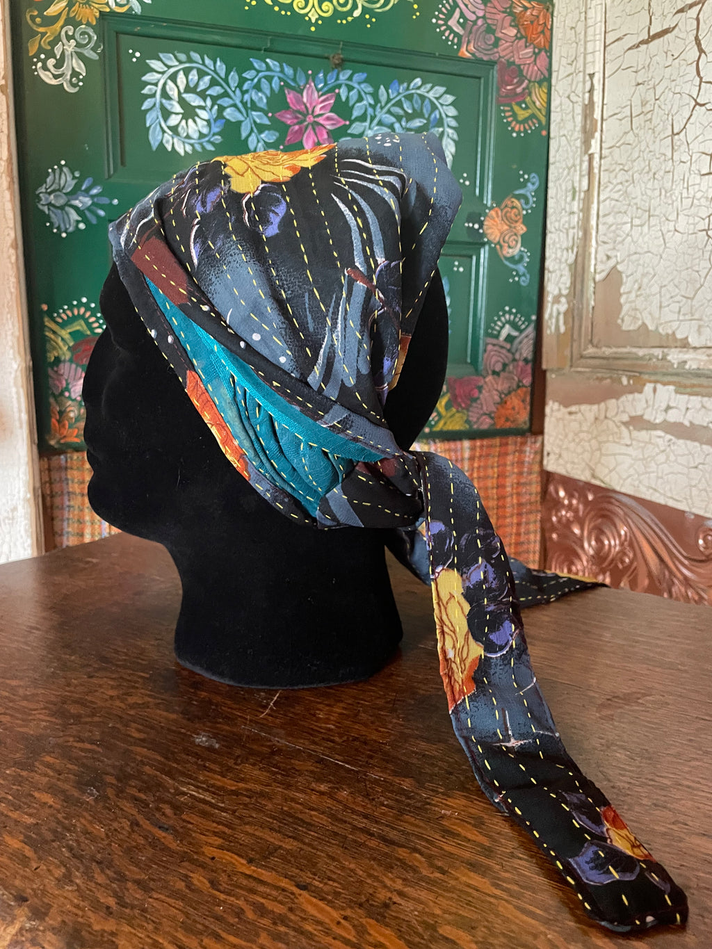 Silk kantha Head Scarf -Reversable