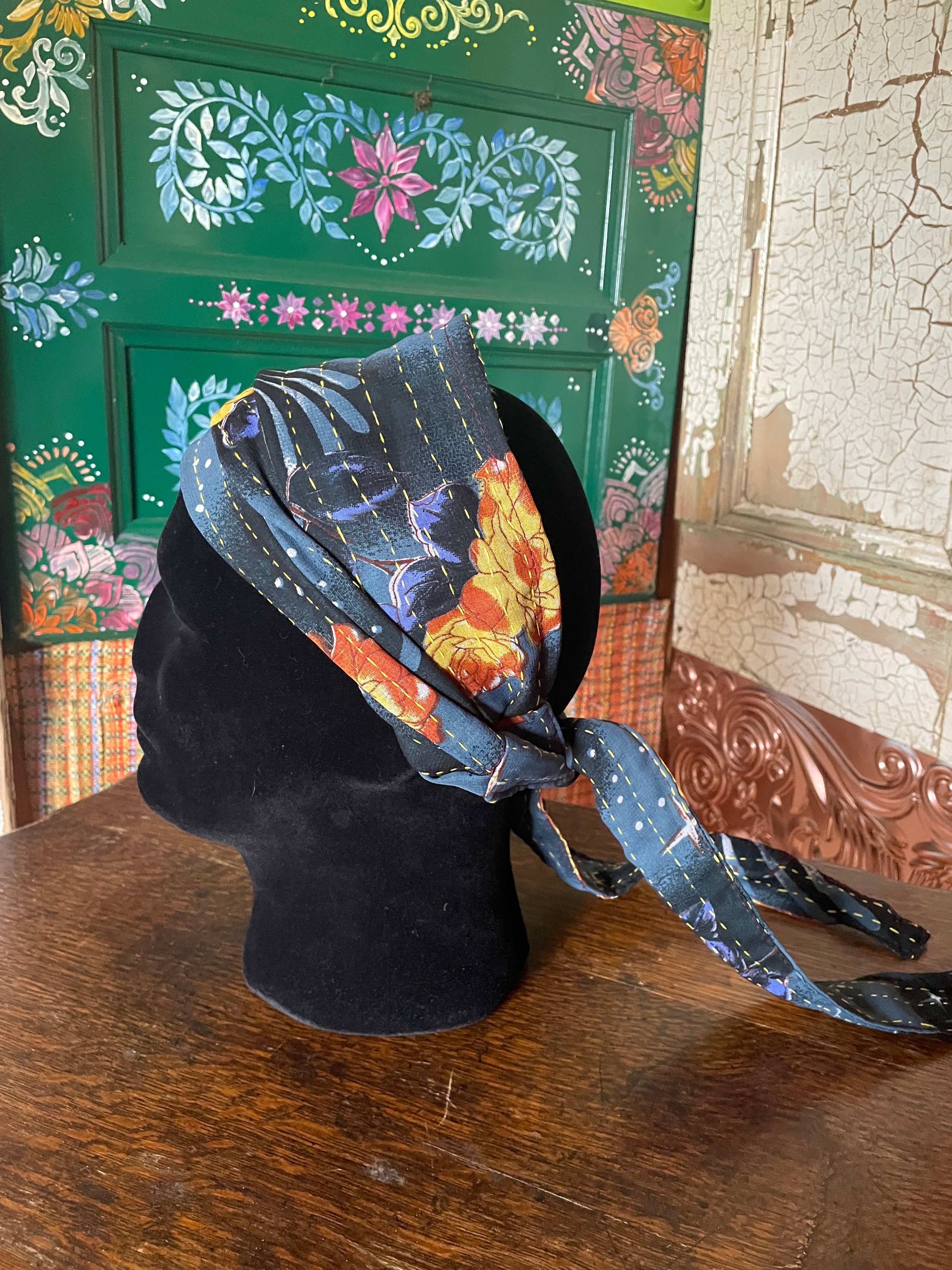Silk kantha Head Scarf -Reversable