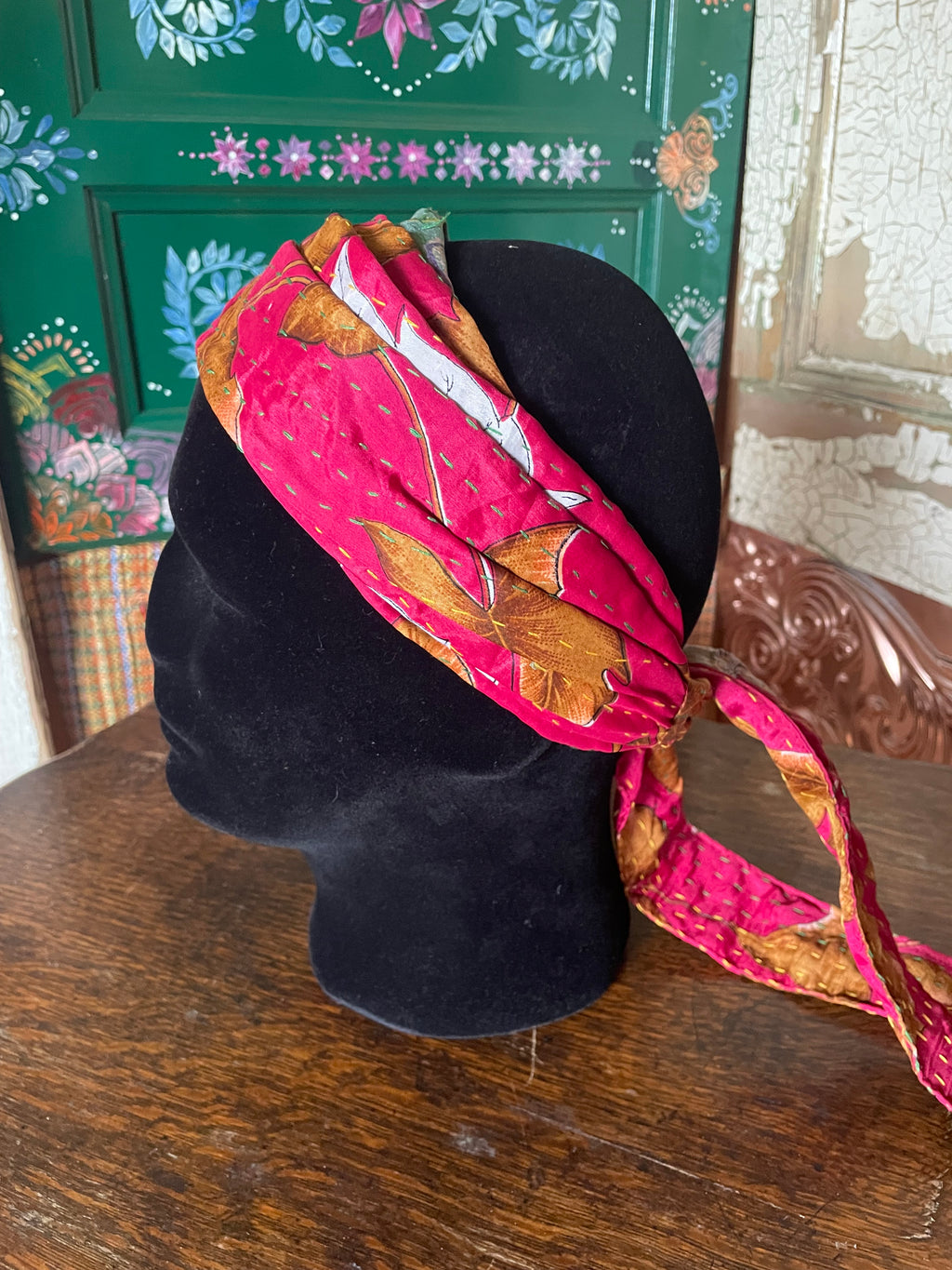Silk kantha Head Scarf -Reversable