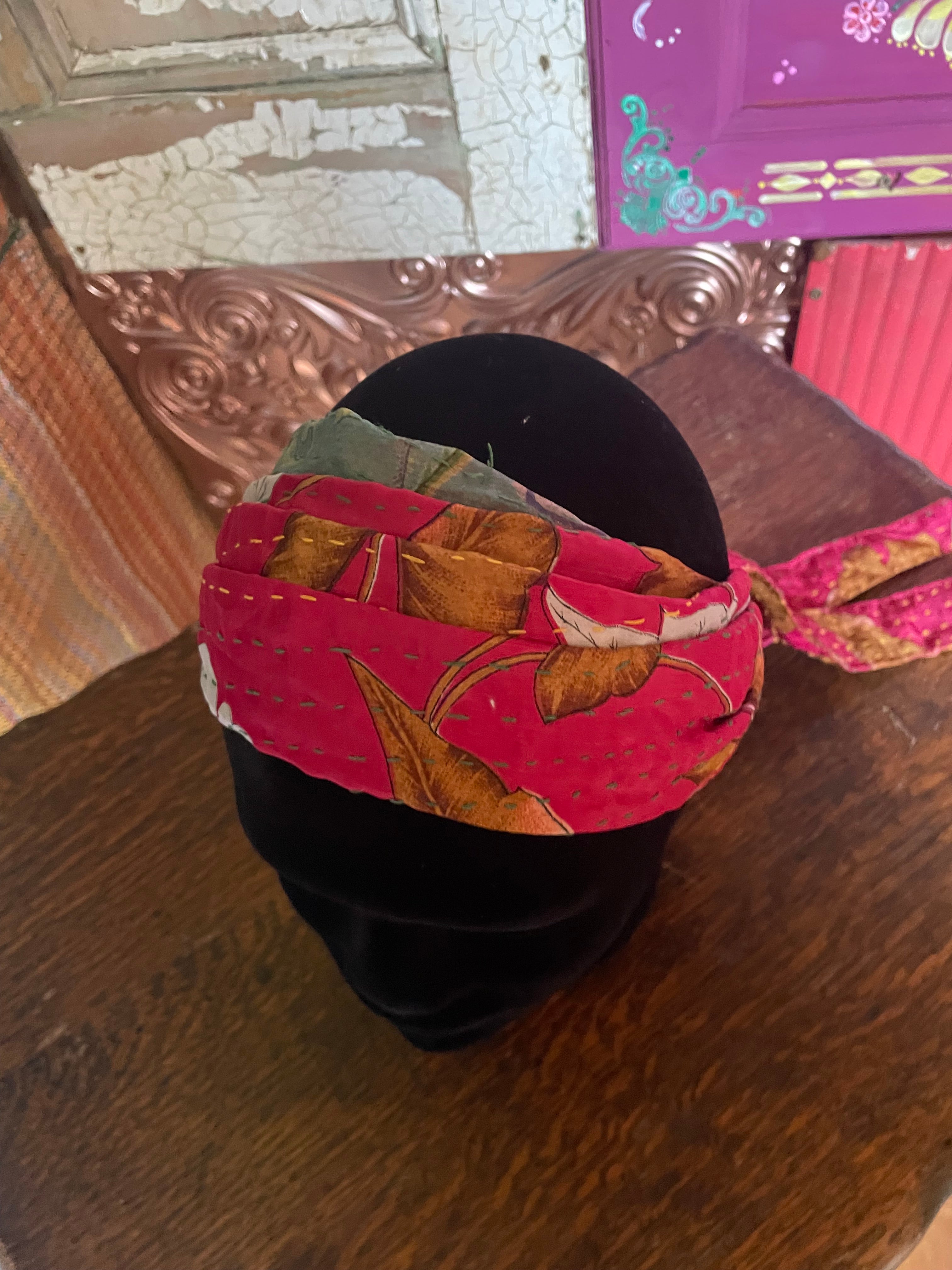 Silk kantha Head Scarf -Reversable