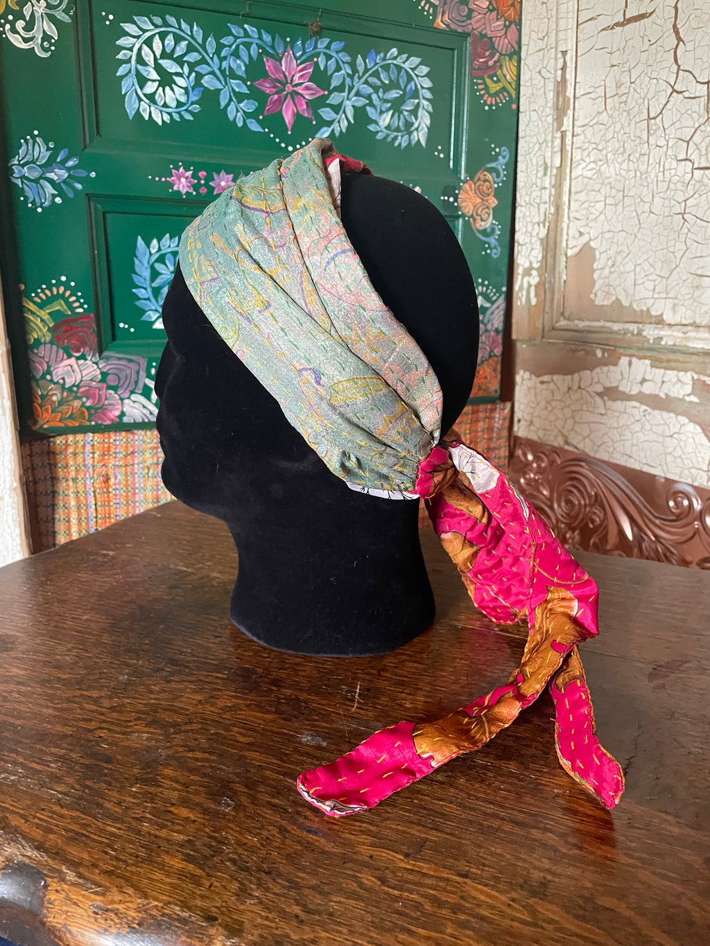 Silk kantha Head Scarf -Reversable