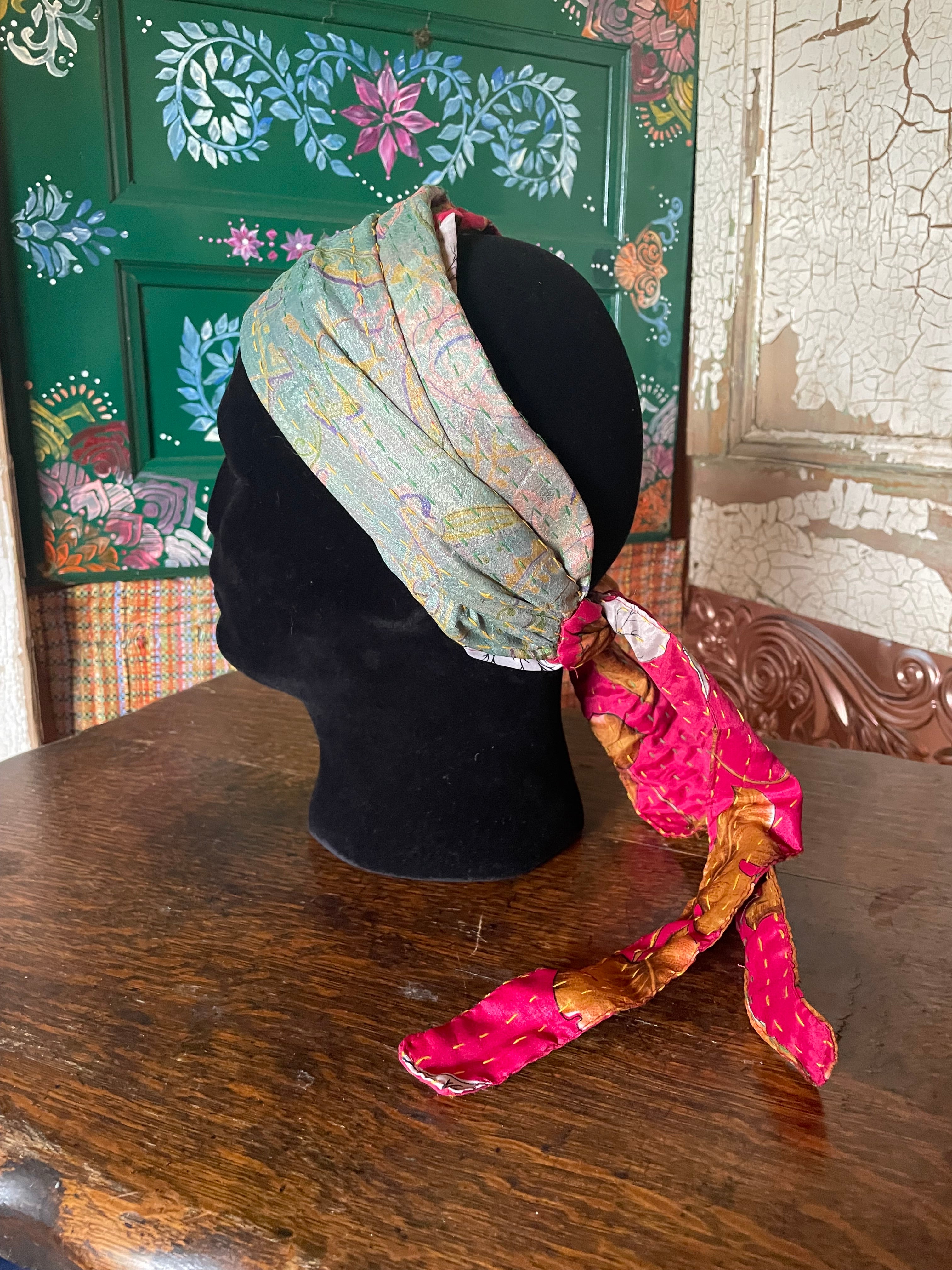 Silk kantha Head Scarf -Reversable