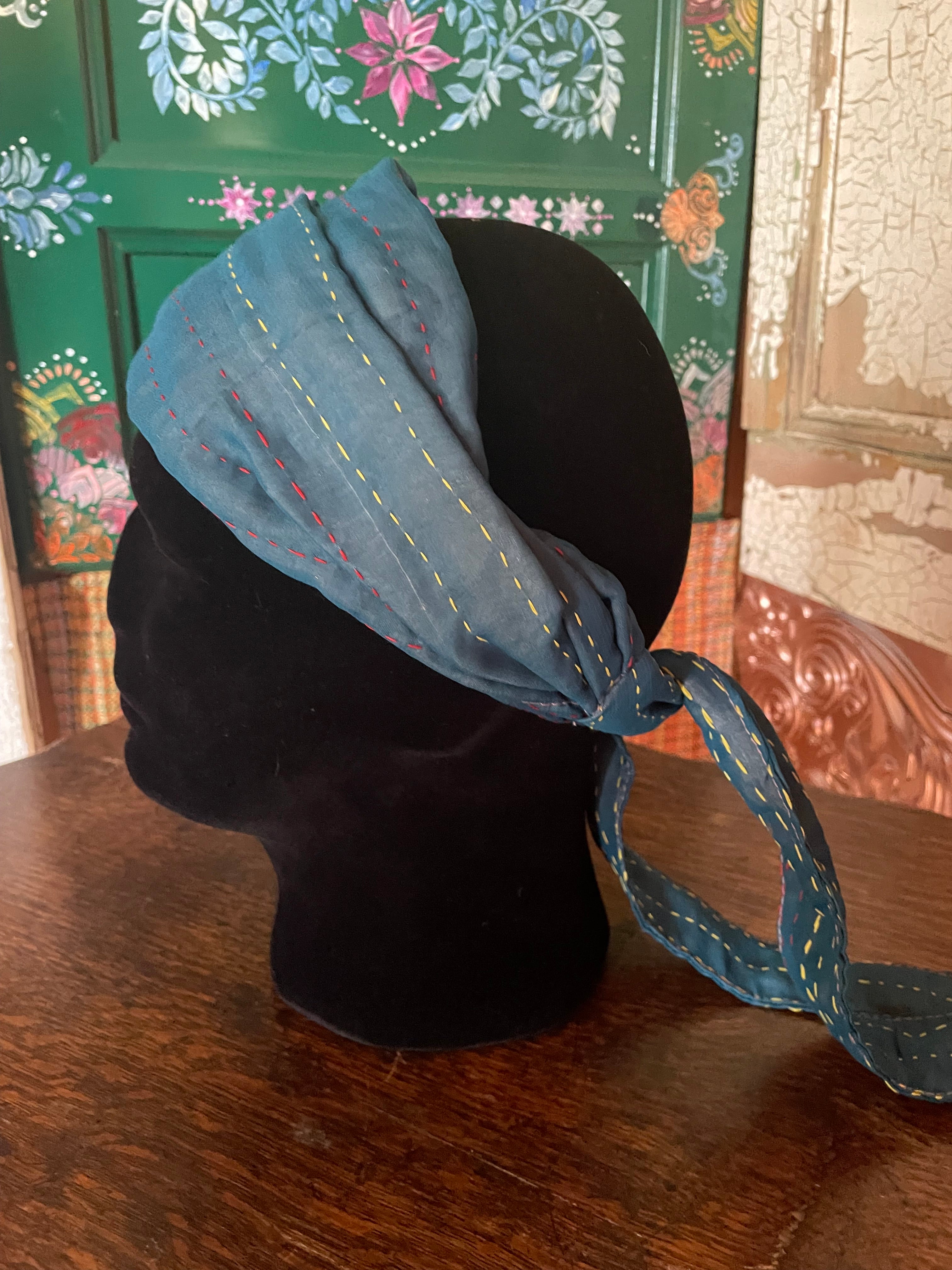 Silk kantha Head Scarf -Reversable