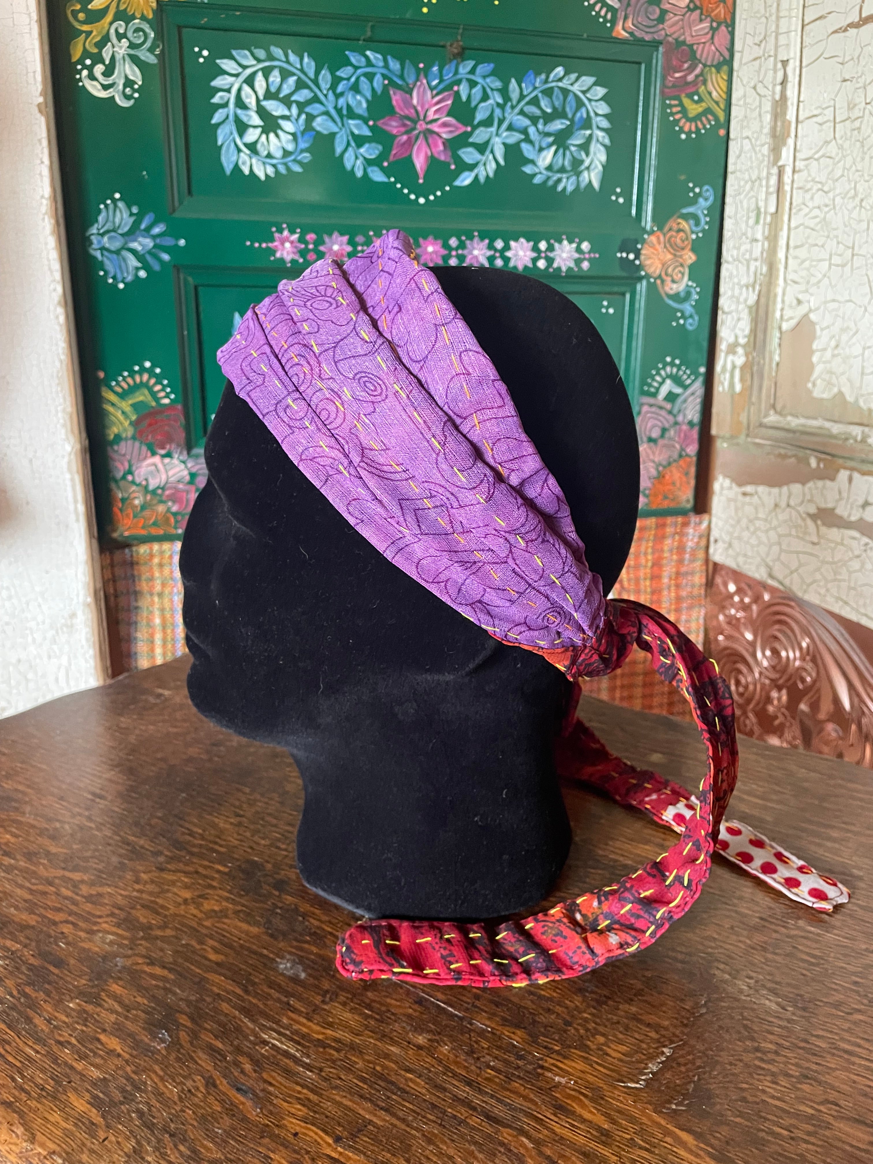 Silk kantha Head Scarf -Reversable