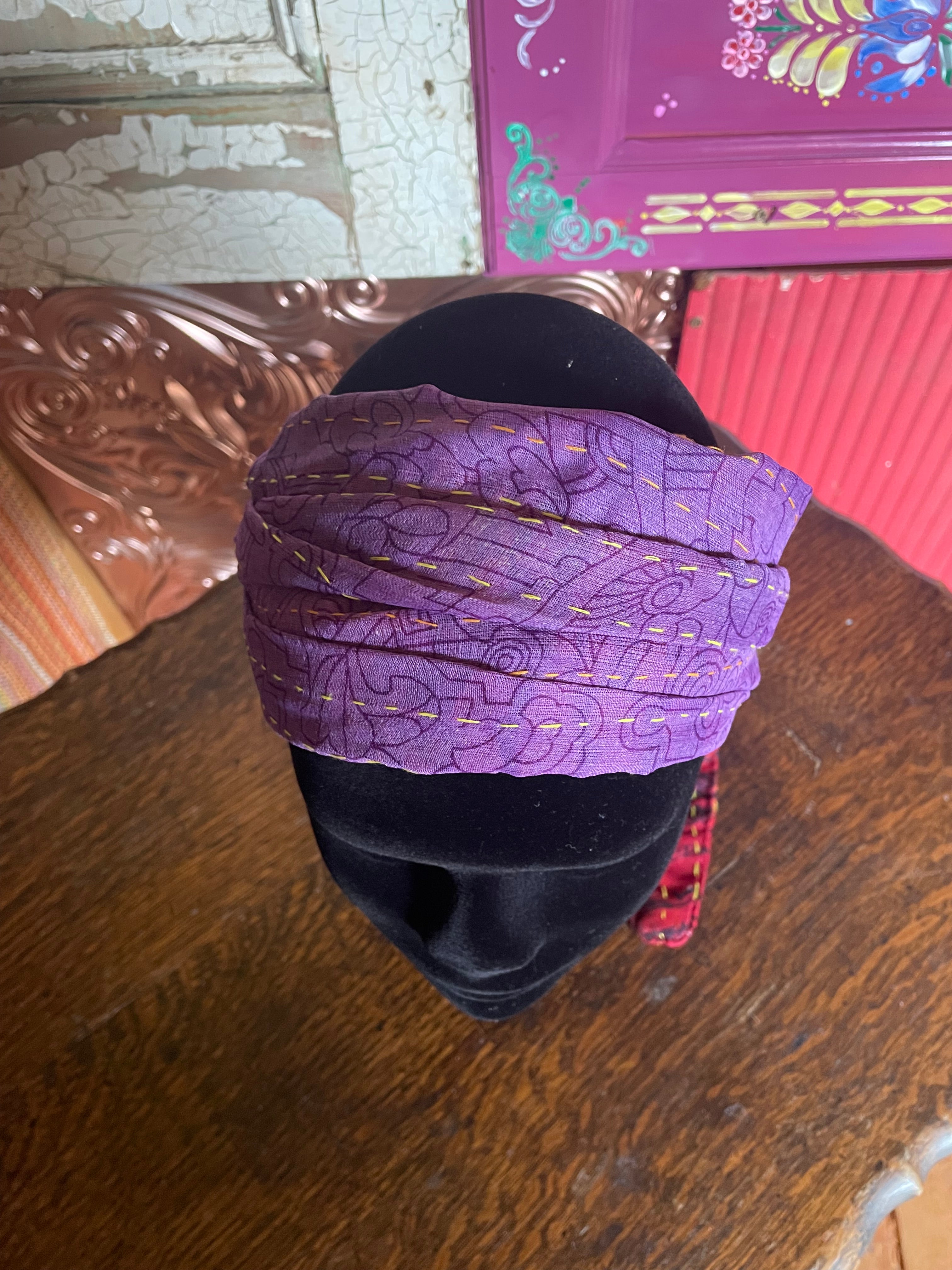 Silk kantha Head Scarf -Reversable