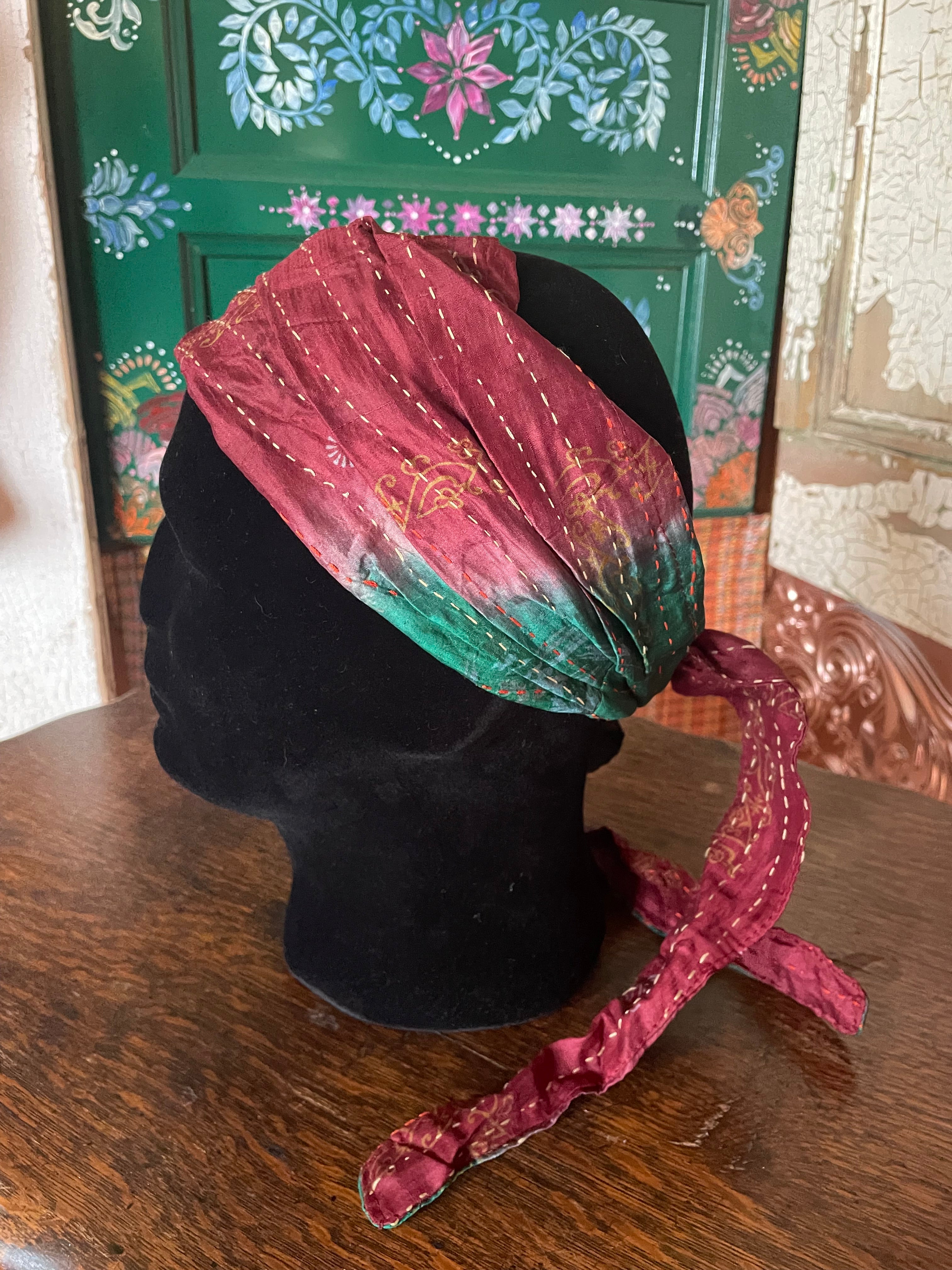 Silk kantha Head Scarf -Reversable