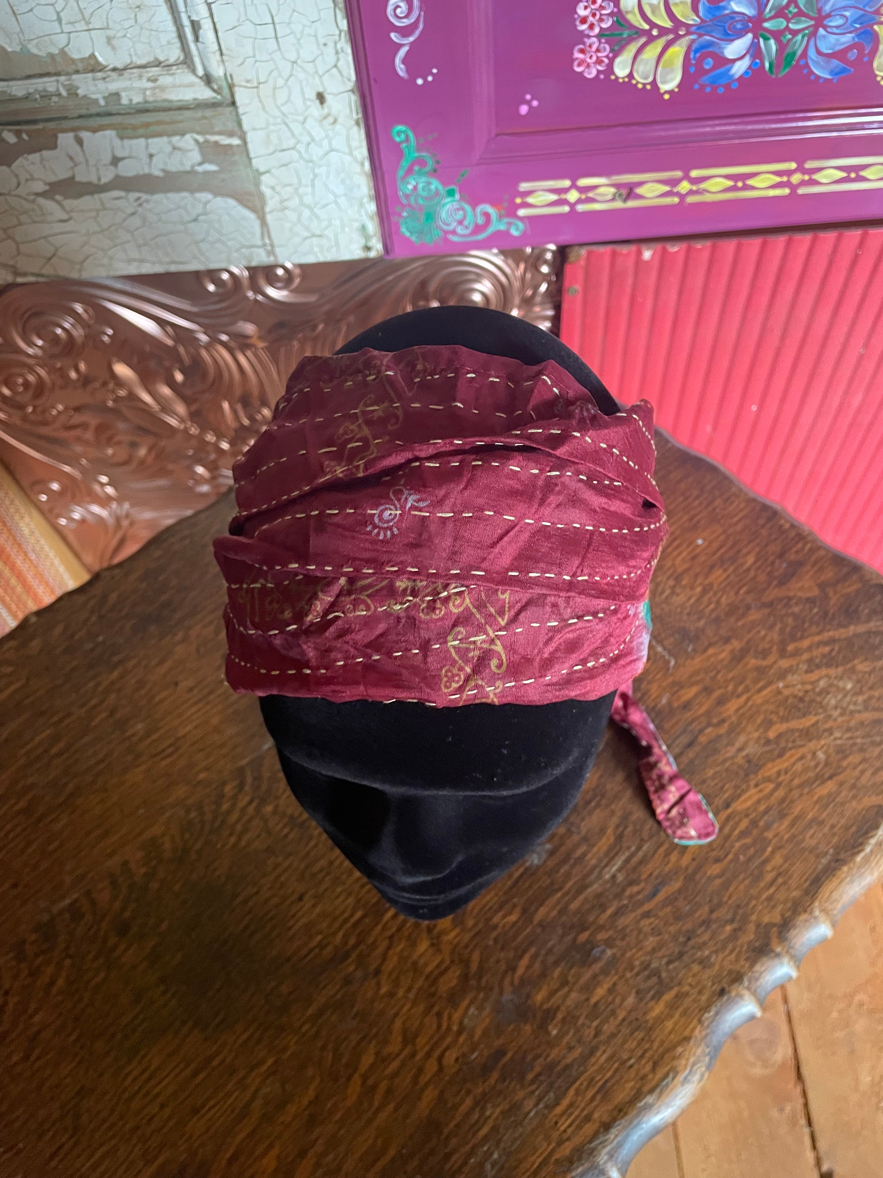 Silk kantha Head Scarf -Reversable